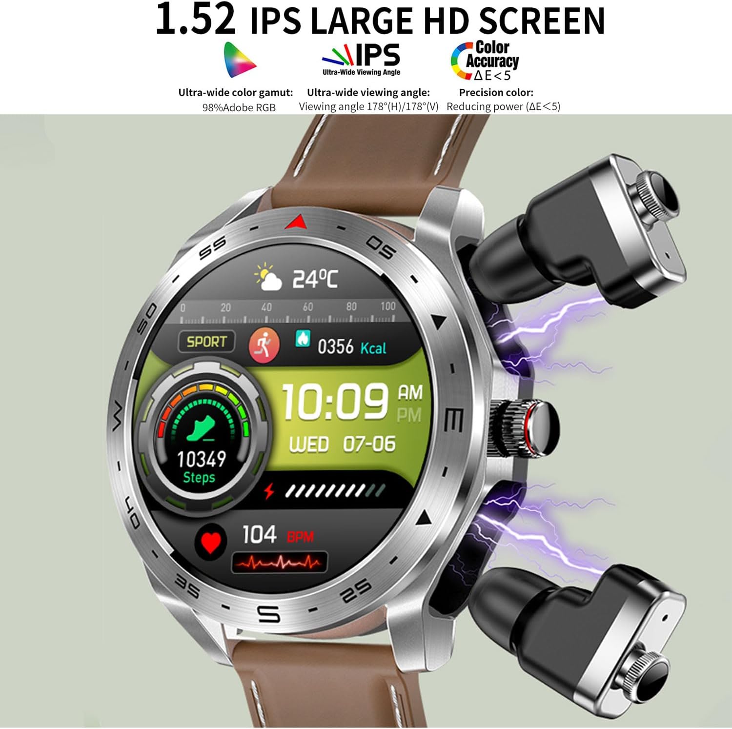 Hipipooo Smartwatch T95 2 in 1 con Auricolari Bluetooth - immagine 2