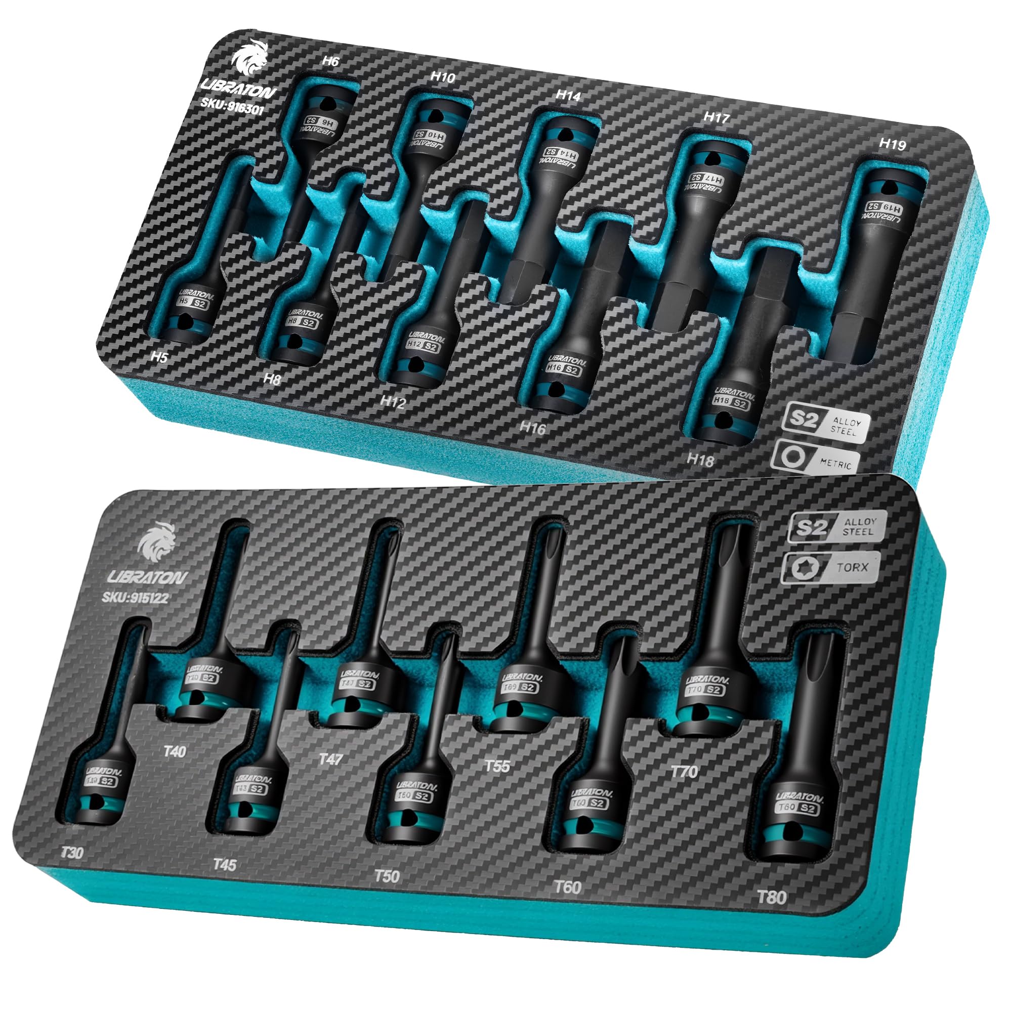 Libraton Set 19 Bussole a Impatto Esagonali e Torx 1/2"