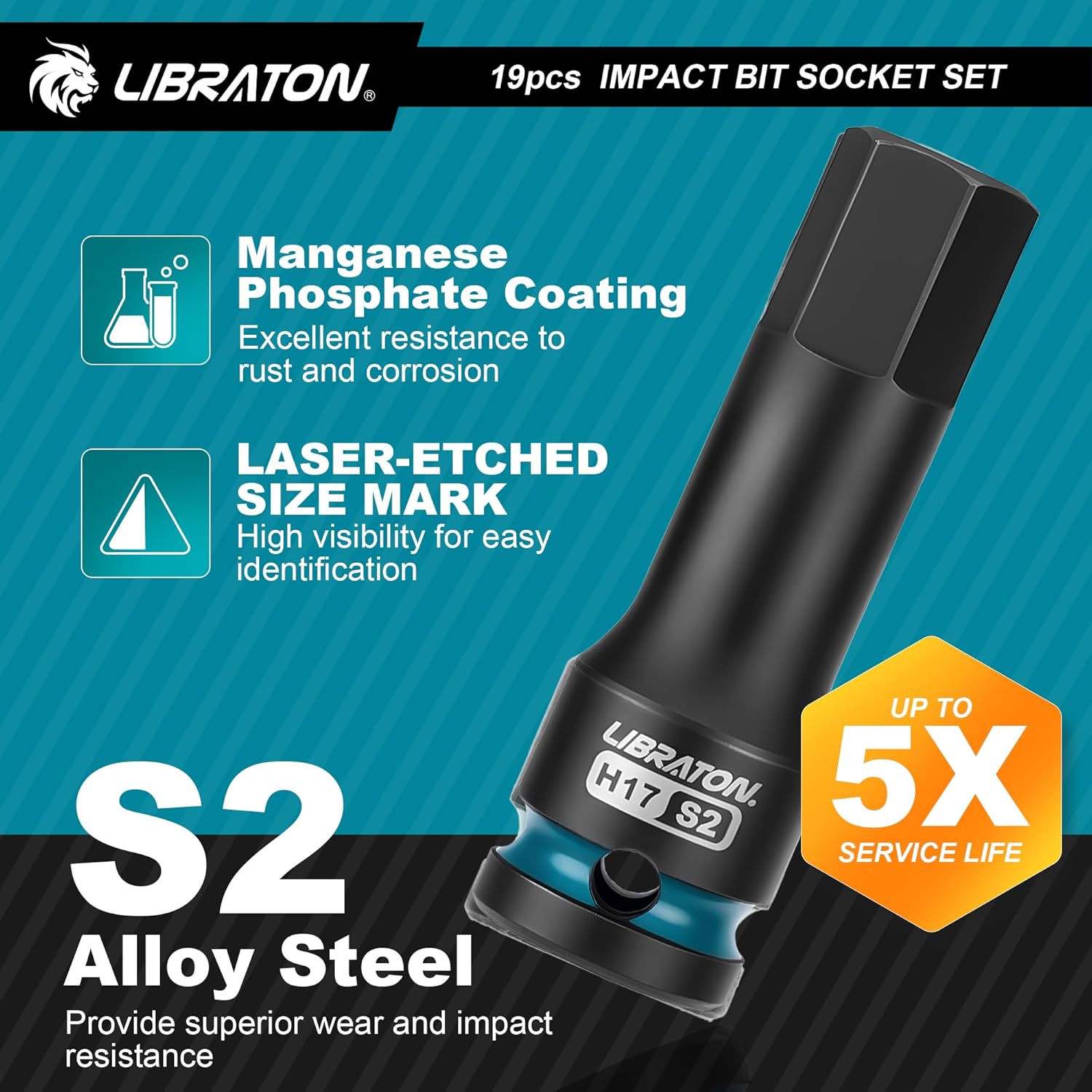 Libraton Set 19 Bussole a Impatto Esagonali e Torx 1/2" - immagine 2