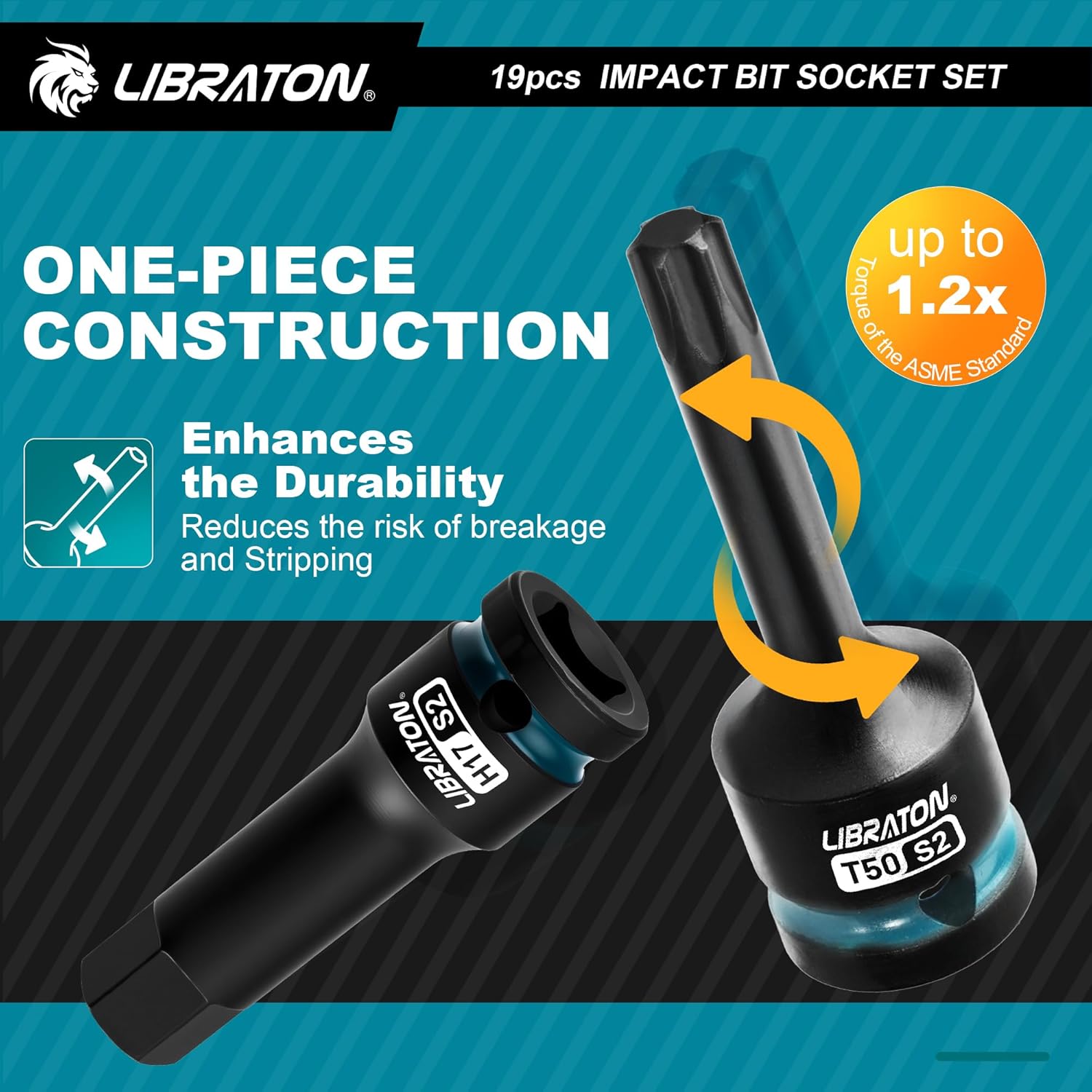 Libraton Set 19 Bussole a Impatto Esagonali e Torx 1/2" - immagine 3