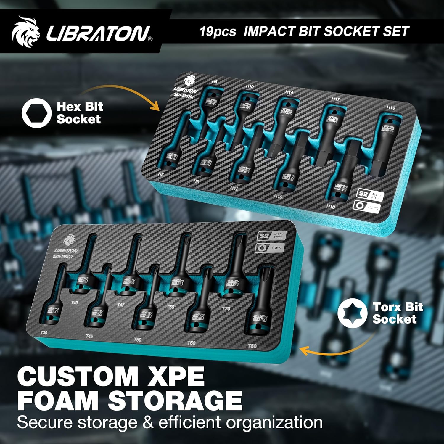 Libraton Set 19 Bussole a Impatto Esagonali e Torx 1/2" - immagine 6
