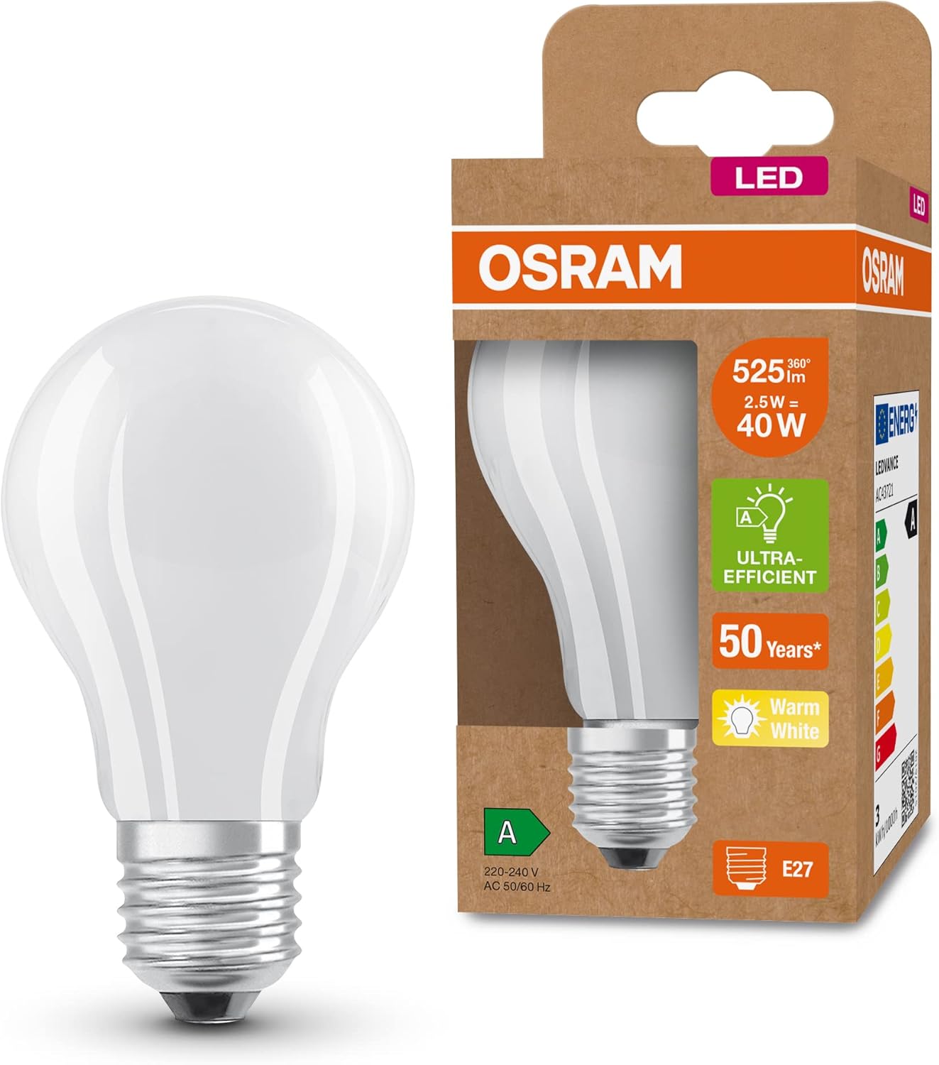 Osram LED E27 Smerigliata 2,5W - Sostituisce 40W (6 pz)