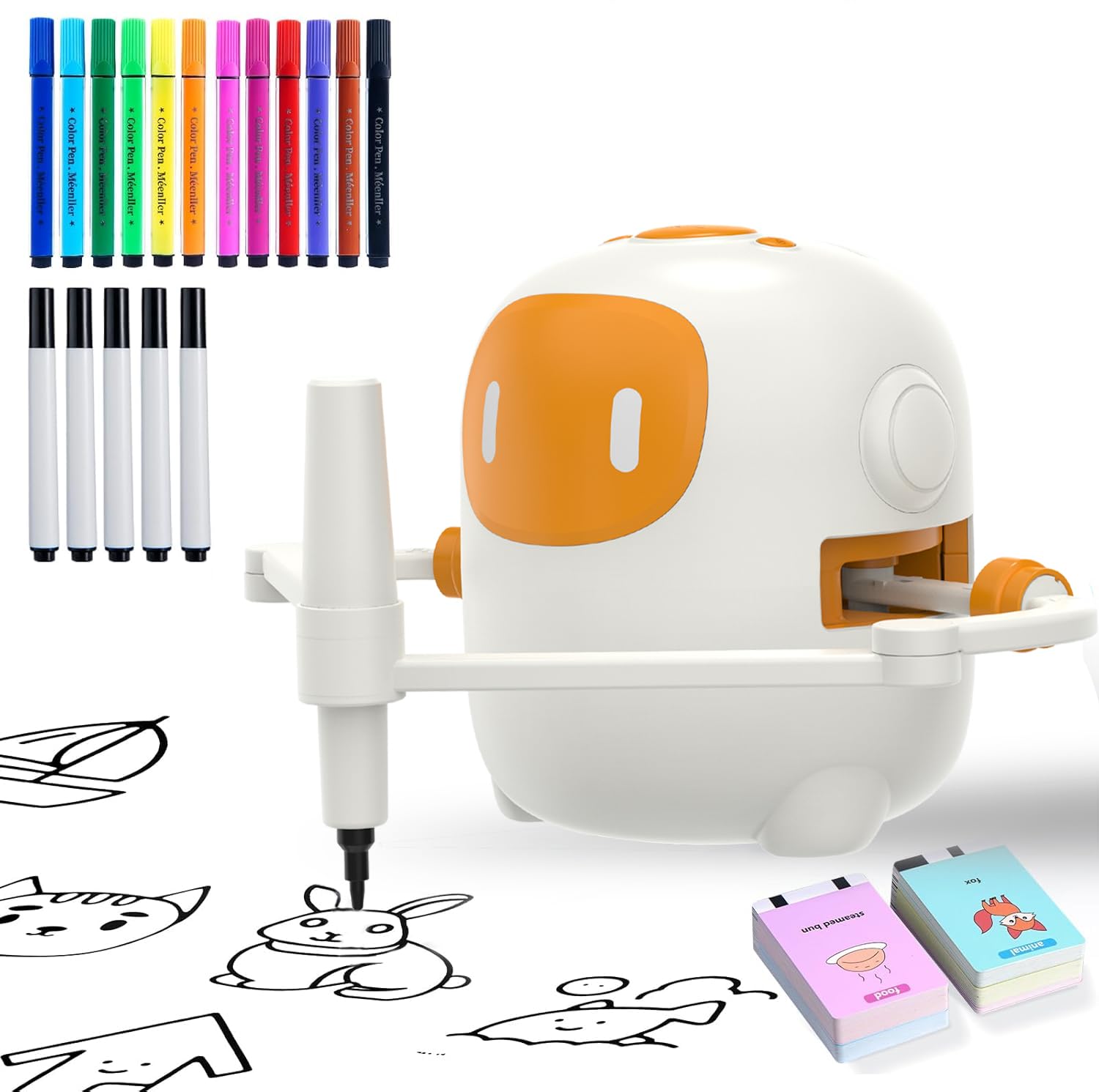 Robot da disegno per bambini con 100 carte, macchina da disegno educativa interattiva vocale, giocattoli didattici Montessori per 5+ anni festa di compleanno per ragazzi e ragazze (Giallo)