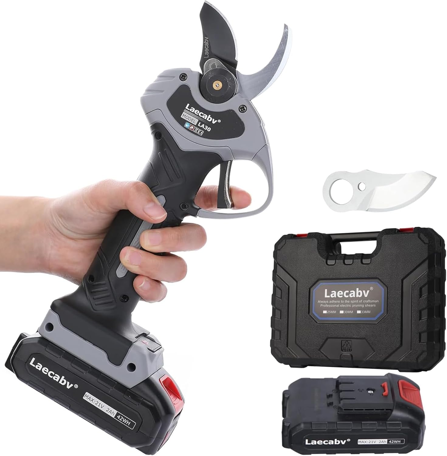 Laecabv Forbici Potatura a Batteria 30mm con 2 Batterie