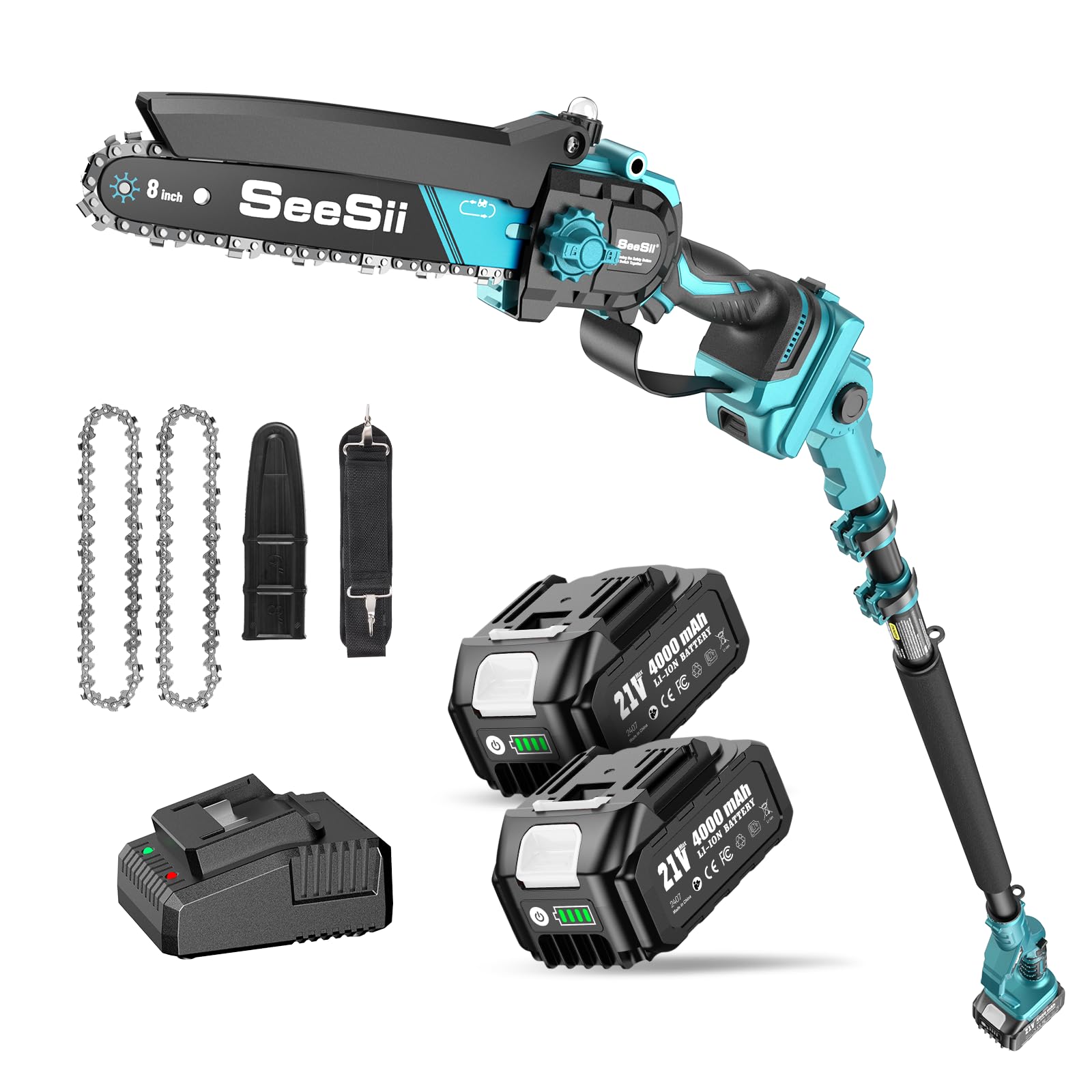 Seesii PS810 Motosega Telescopica a Batteria 8 Pollici