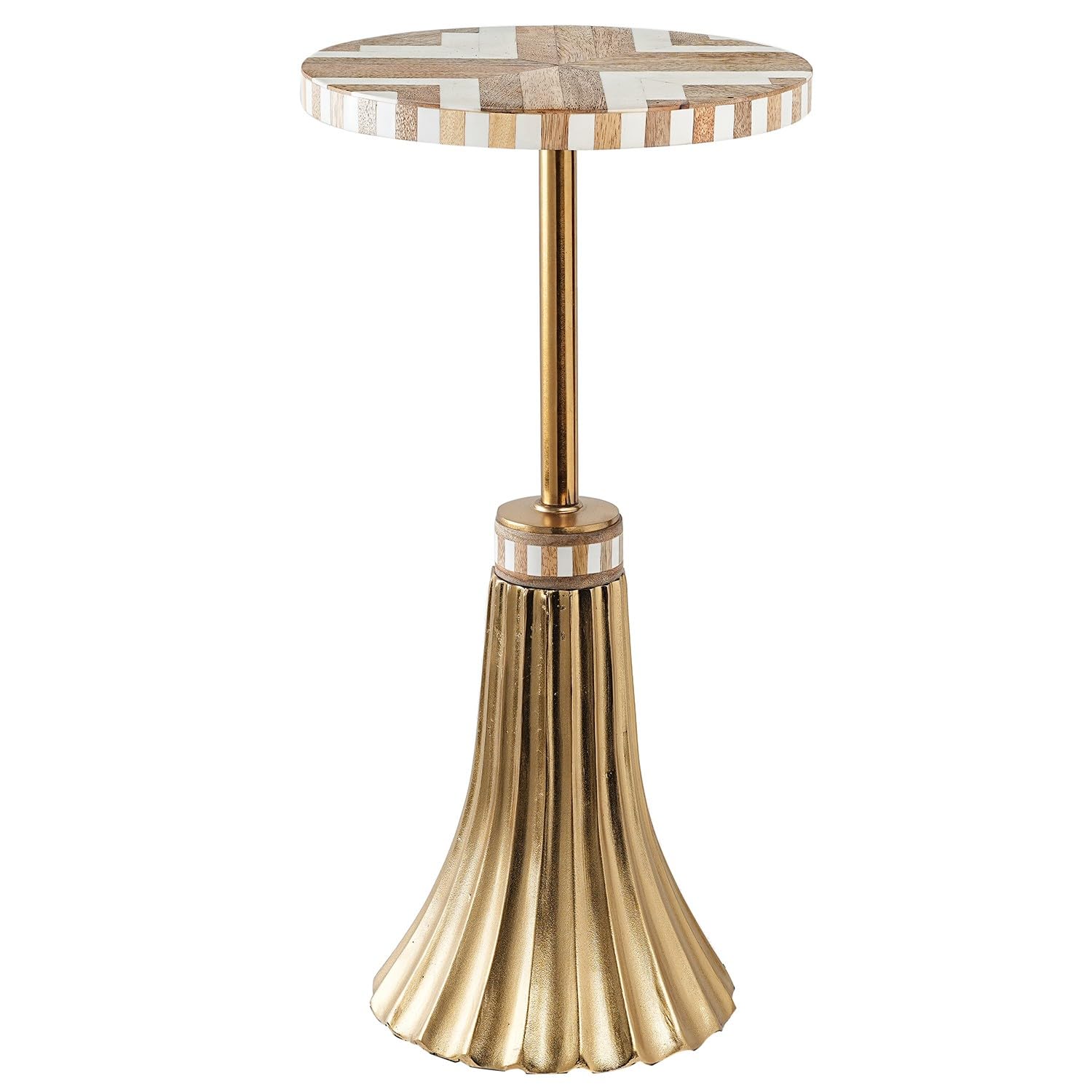 DRW Tavolino Rotondo Legno e Metallo Dorato 25x25x51 cm