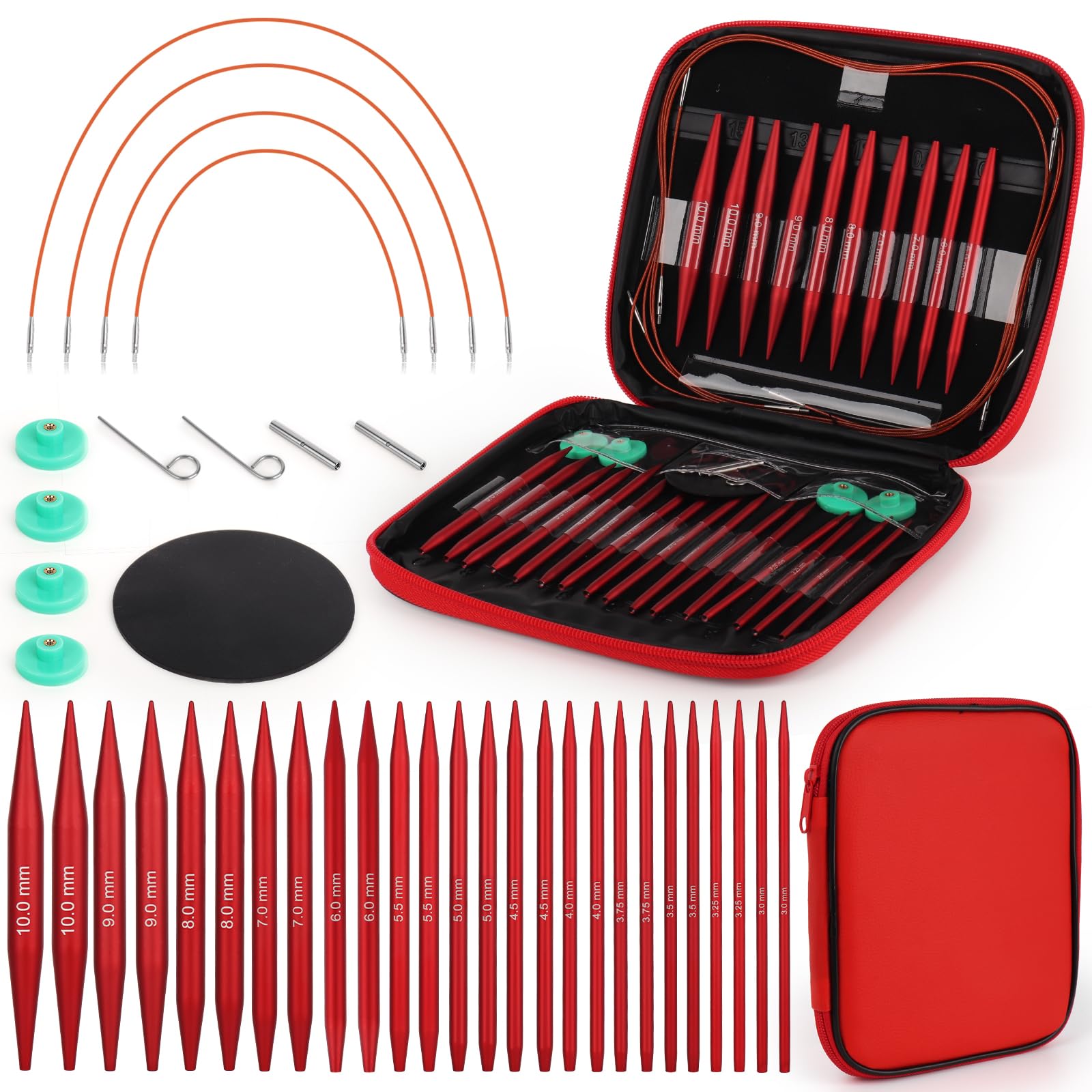 Coopay Ferri Circolari Intercambiabili 13 Paia, Rosso Opaco