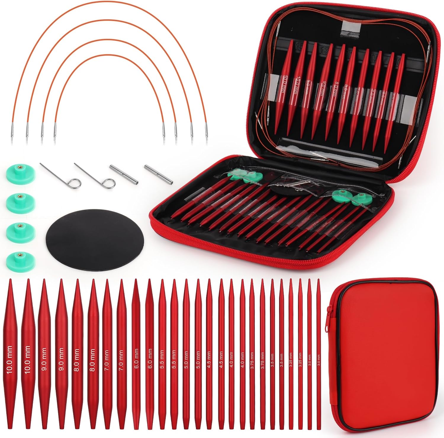 Coopay Ferri Circolari Intercambiabili 13 Paia, Rosso Opaco - immagine 1