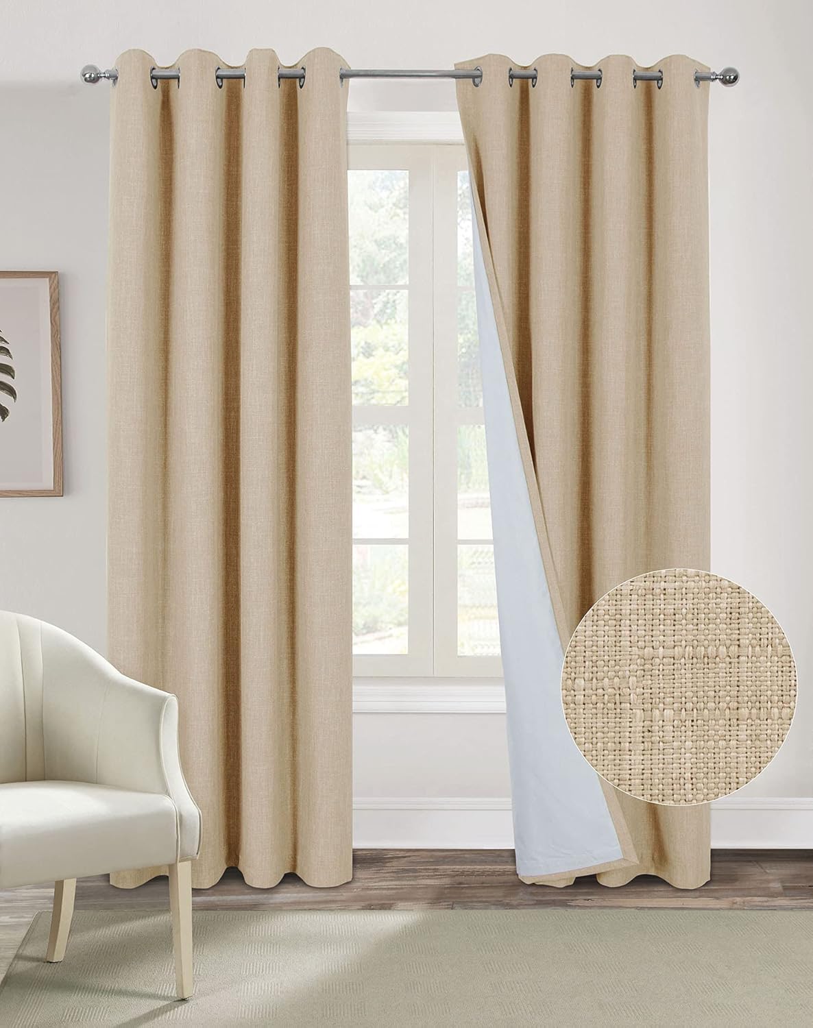 Always4u Tende Oscuranti 100% Finto Lino, Beige
