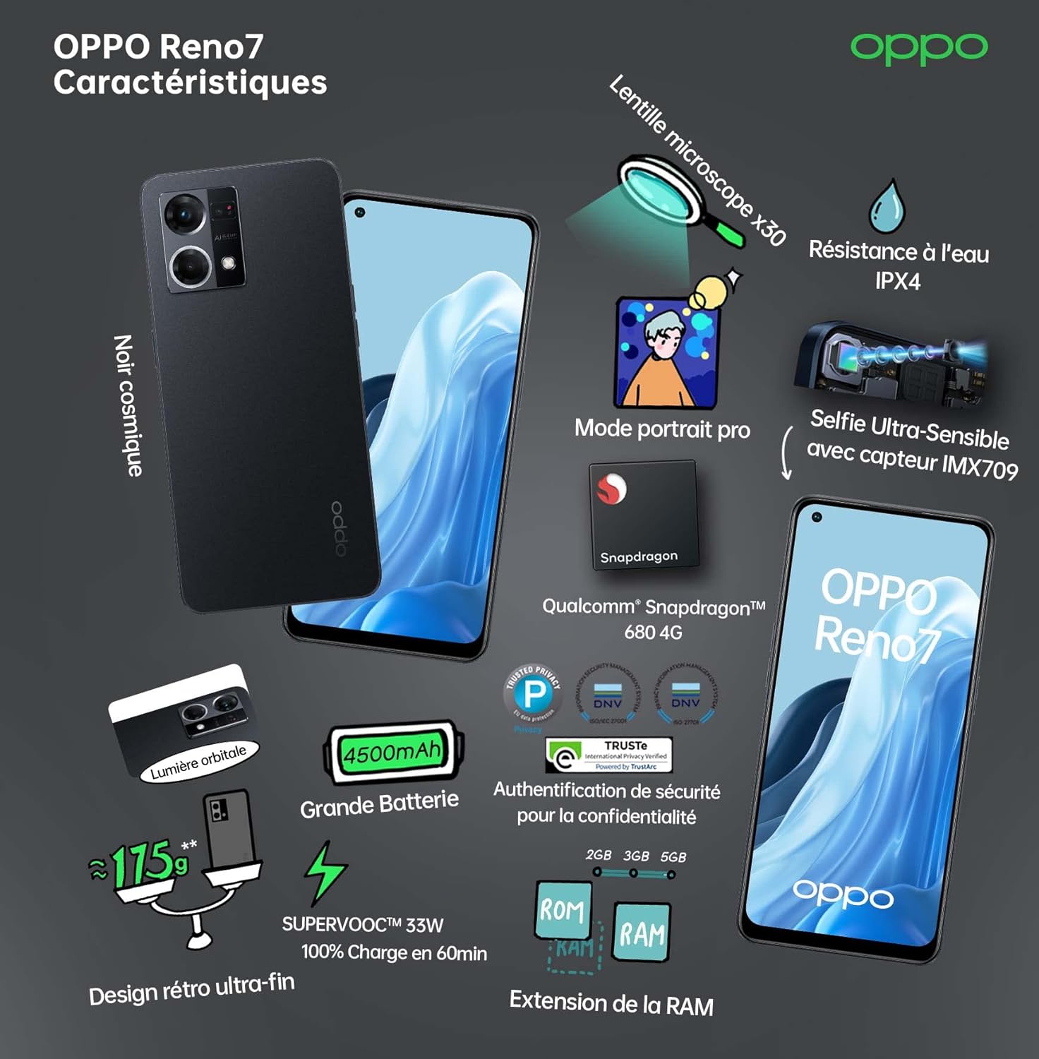 Oppo Reno7 4G - Smartphone 8GB RAM 128GB, Display Amoled - immagine 4