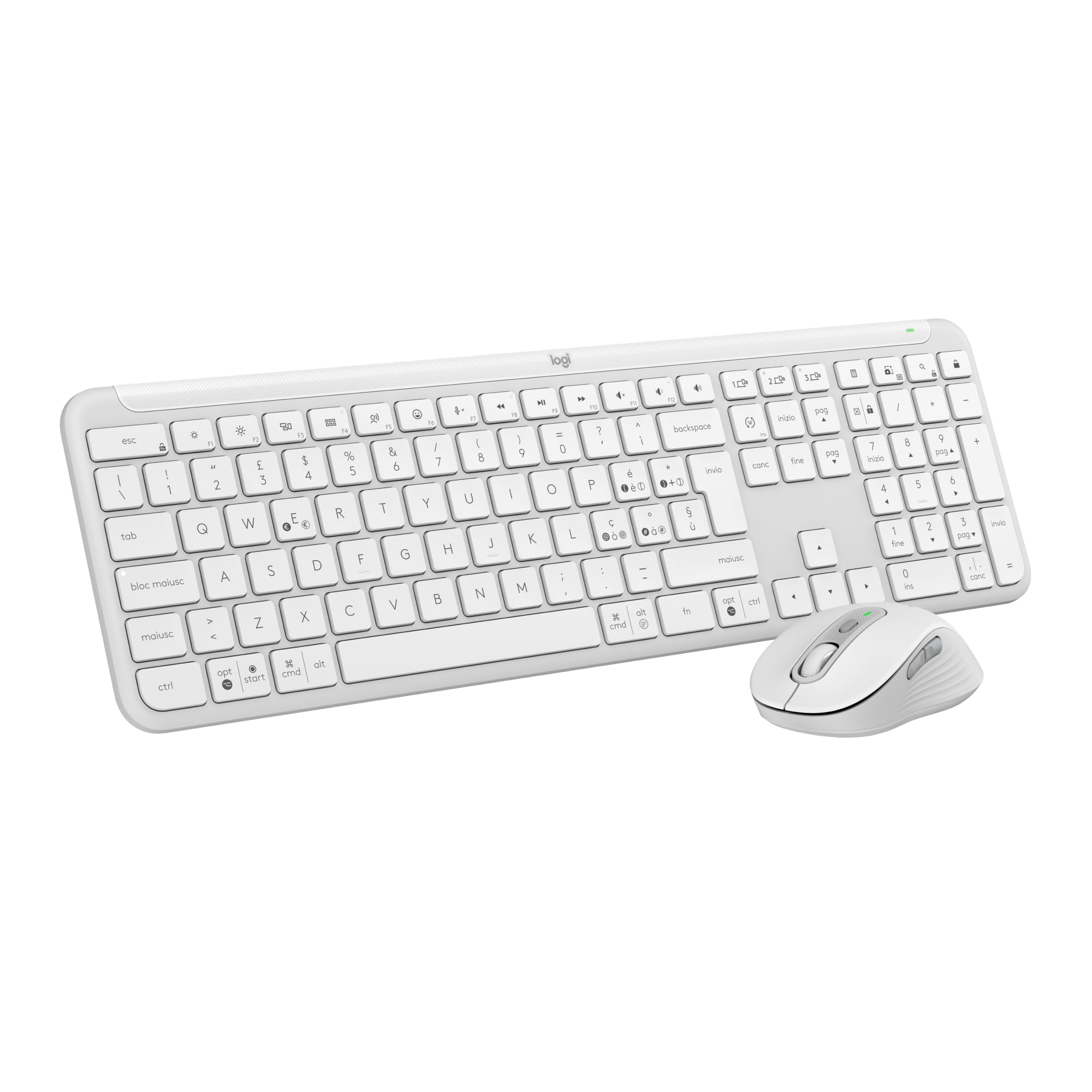 Logitech MK950 Signature Slim - Kit Tastiera e Mouse Wireless, Bianco