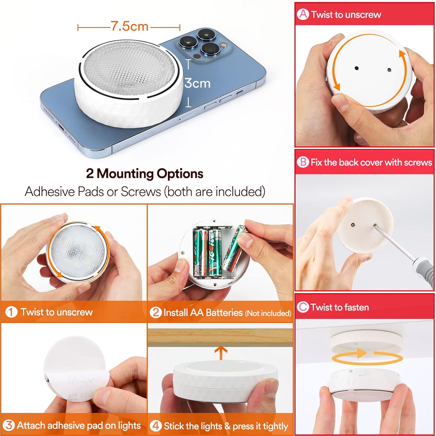 Onumii Luce LED Sottopensile a Batteria - 6 Pezzi - immagine 5