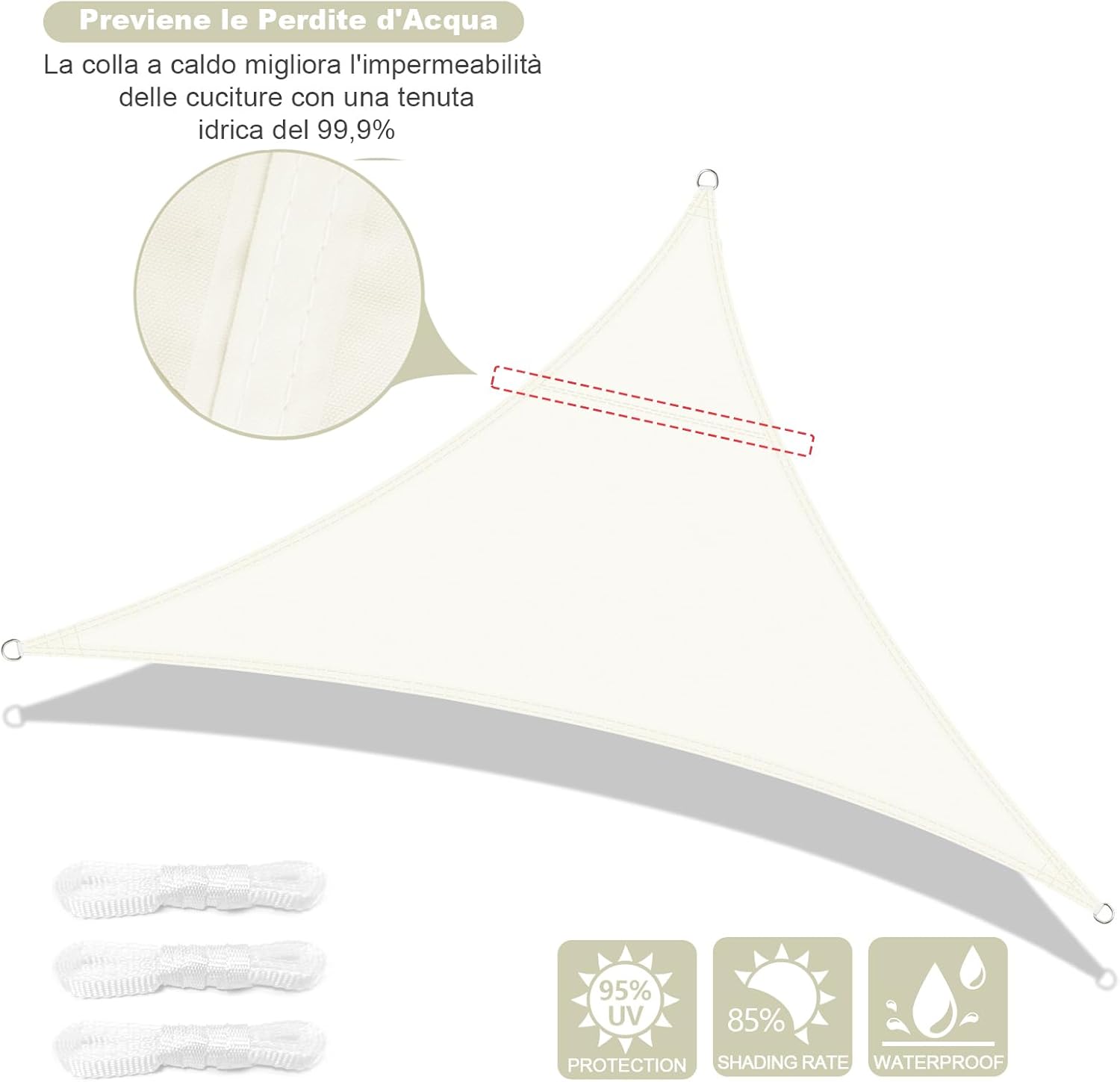 Axt Shade Vela Ombreggiante Triangolare 5x5x5m Crema - immagine 2