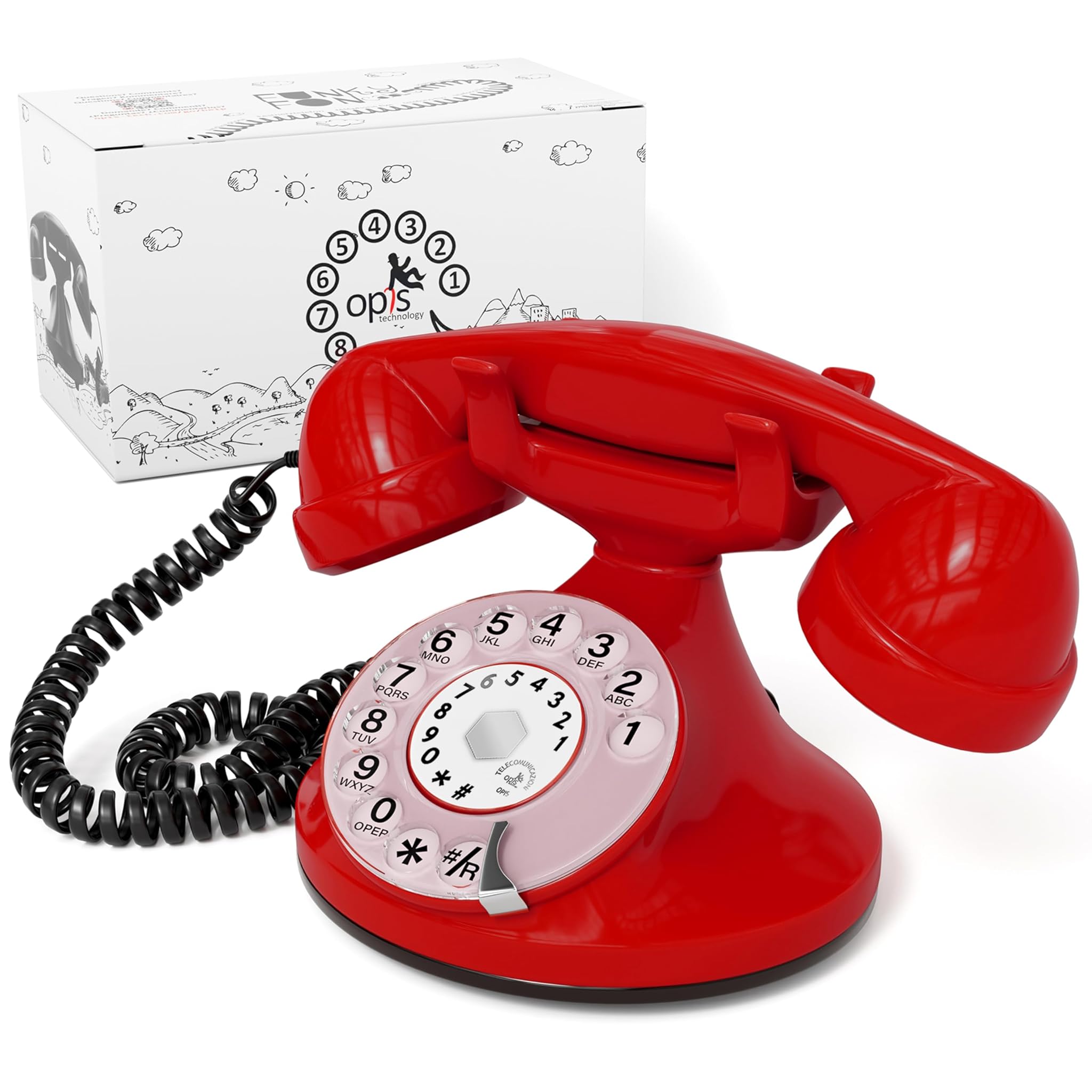 Opis FunkyFon cable - Telefono Fisso Vintage Rosso