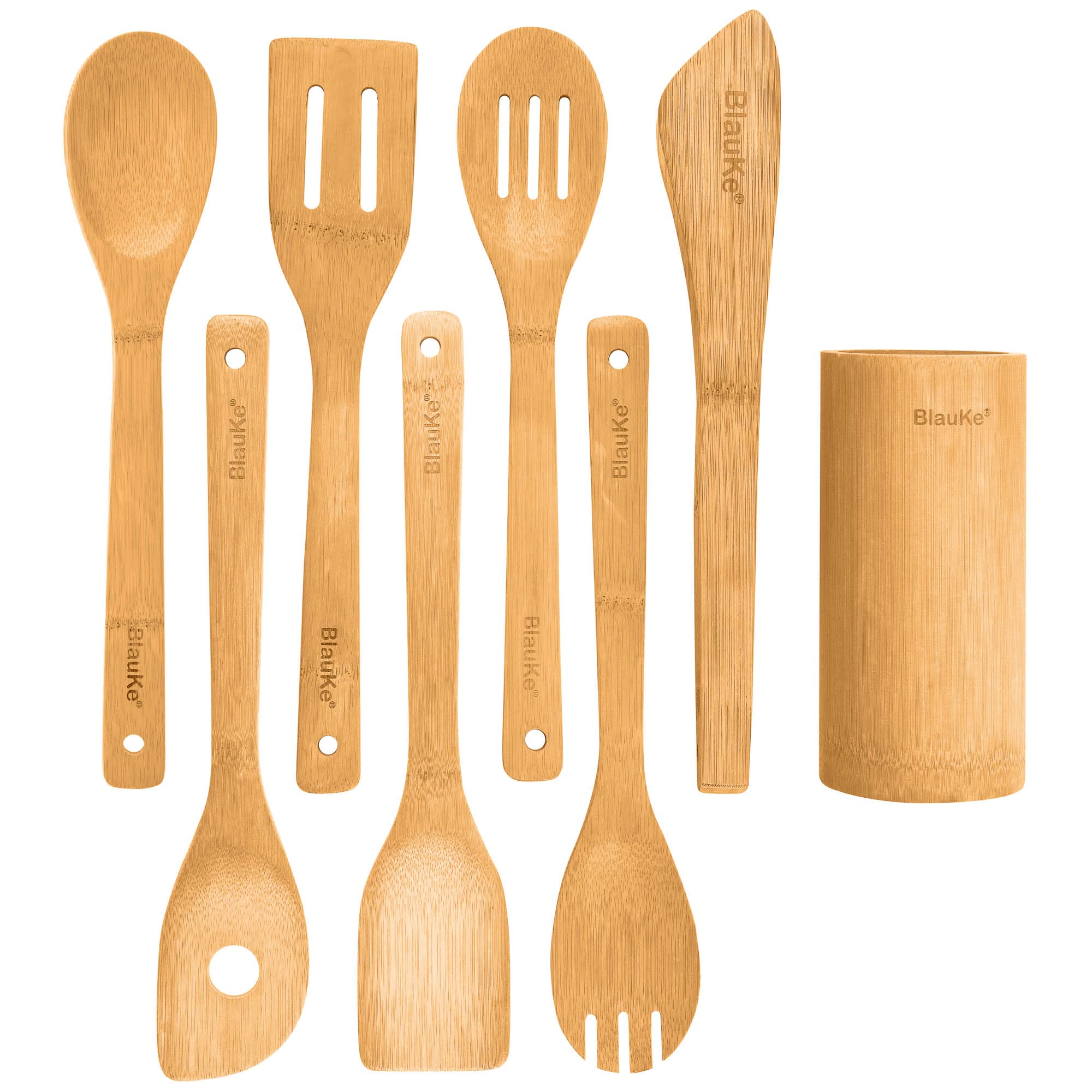 Blauke® Set Utensili Cucina in Legno di Bamboo 8 Pezzi
