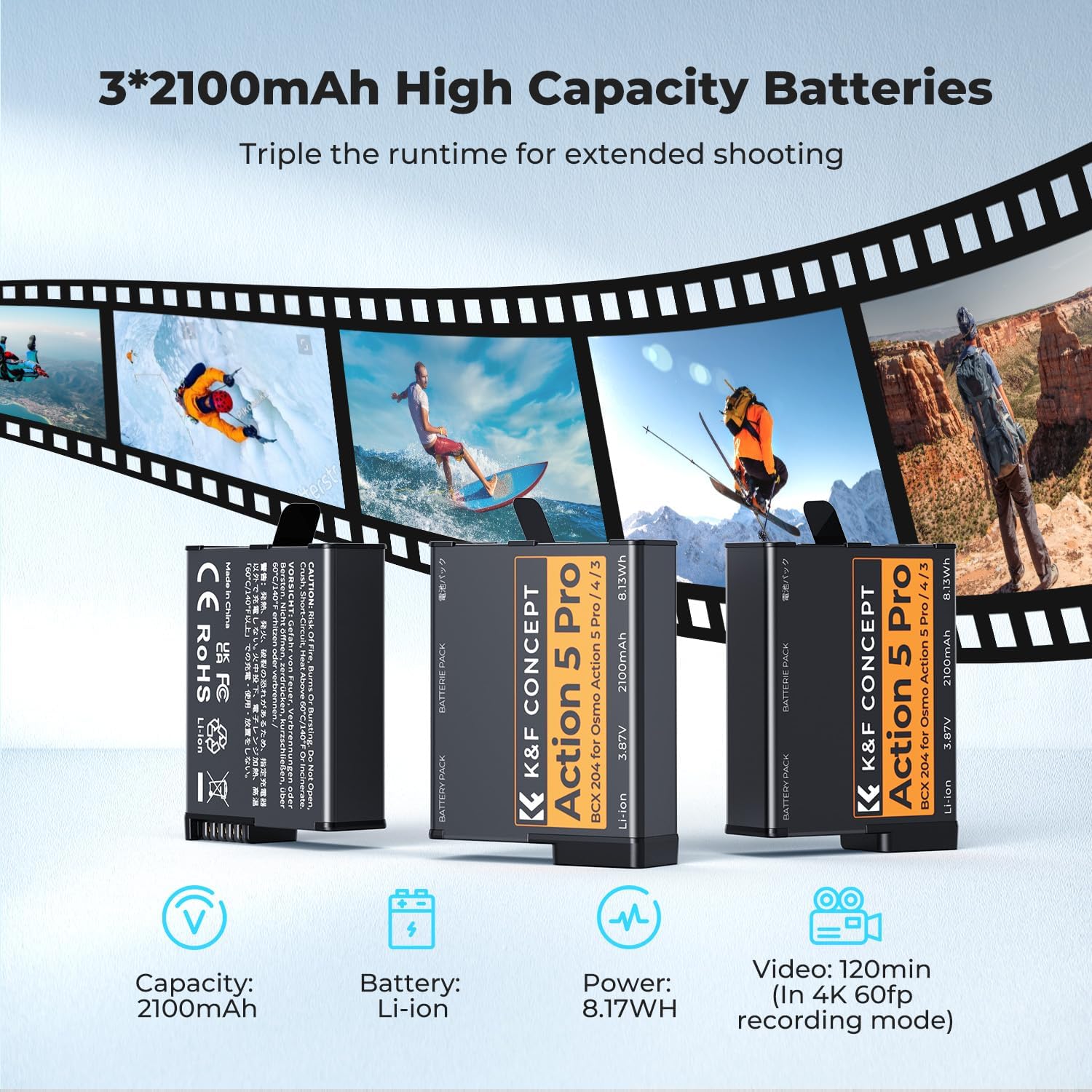 K&f Concept OSMO 360 - 3 Batterie e Caricabatterie - immagine 5