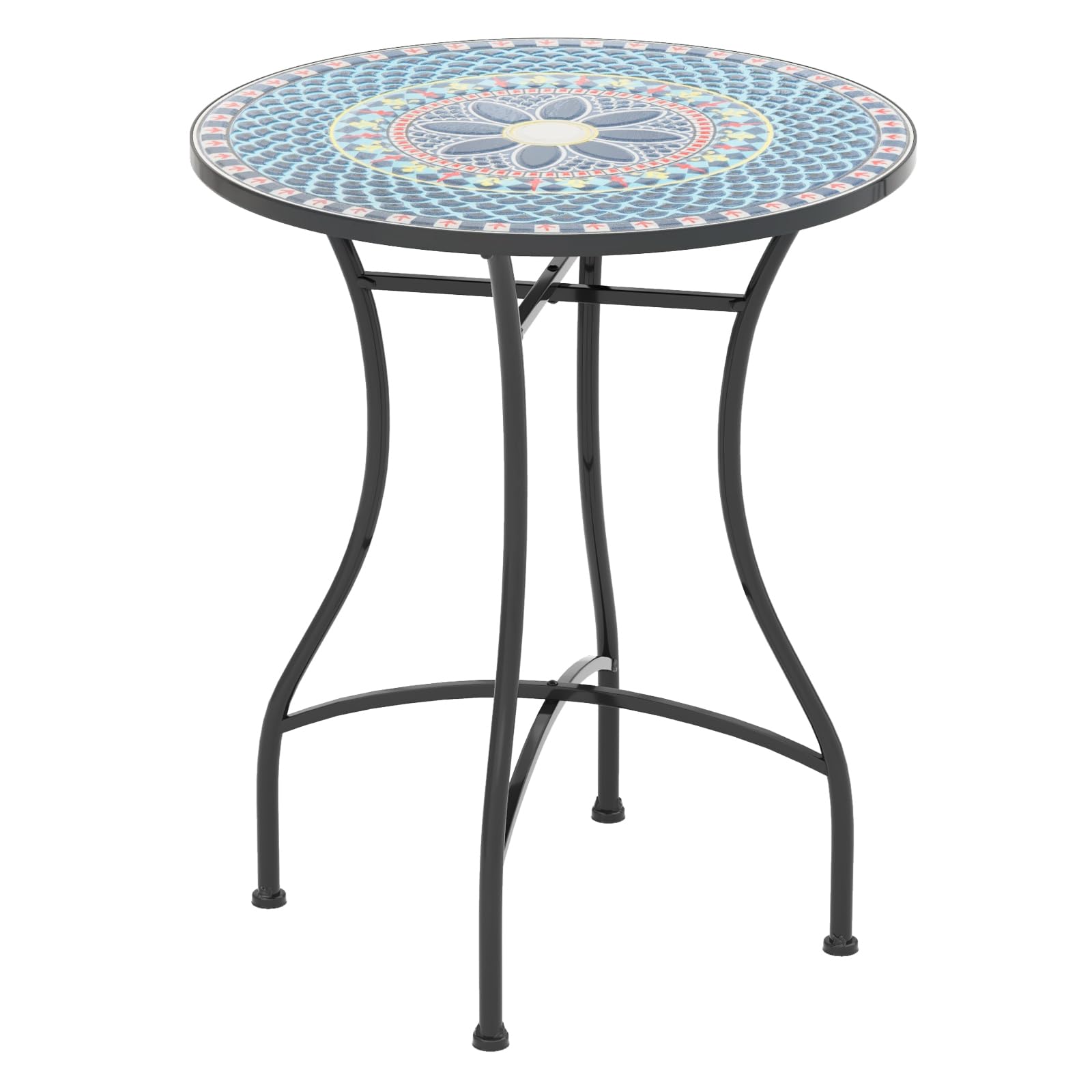 Fantask Tavolo Bistrot Rotondo con Piano a Mosaico, Blu