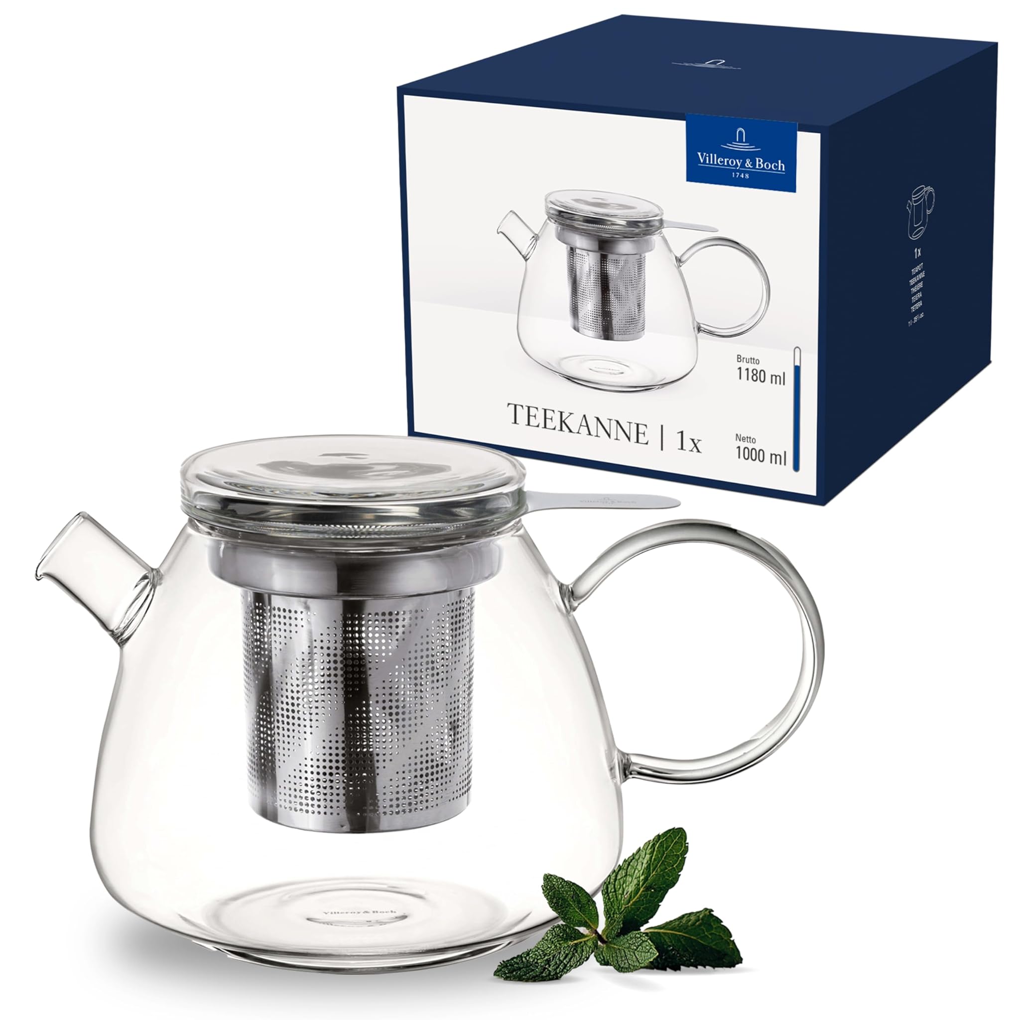 Villeroy & Boch - Artesano Hot&Cold Beverages teiera trasparente, lavabile in lavastoviglie, utilizzabile nel microonde, bricco da caffè per bevande calde e fredde, 1 litro, vetro borosilicato