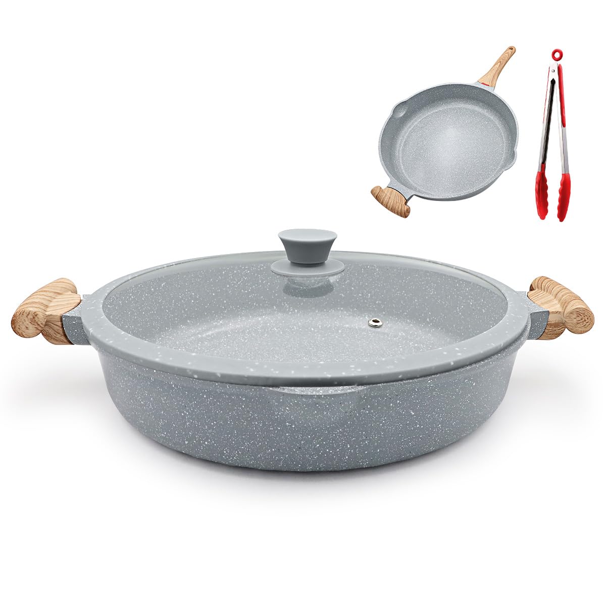 Aikenbbkk Padella in Ceramica 2 in 1 con Coperchio 32cm, Blu