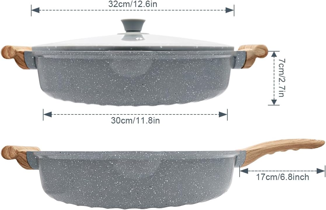 Aikenbbkk Padella in Ceramica 2 in 1 con Coperchio 32cm, Blu - immagine 6