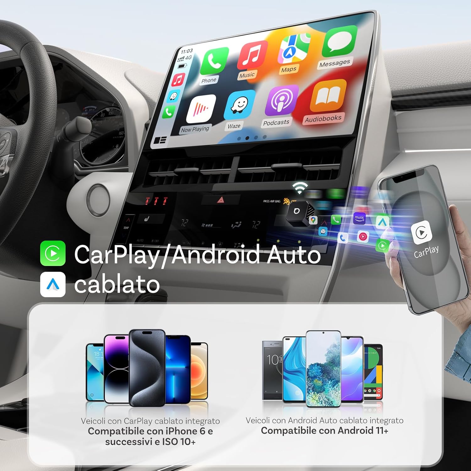 Ottocast Mini Pot 2025 - Adattatore Wireless CarPlay/Android Auto - immagine 2