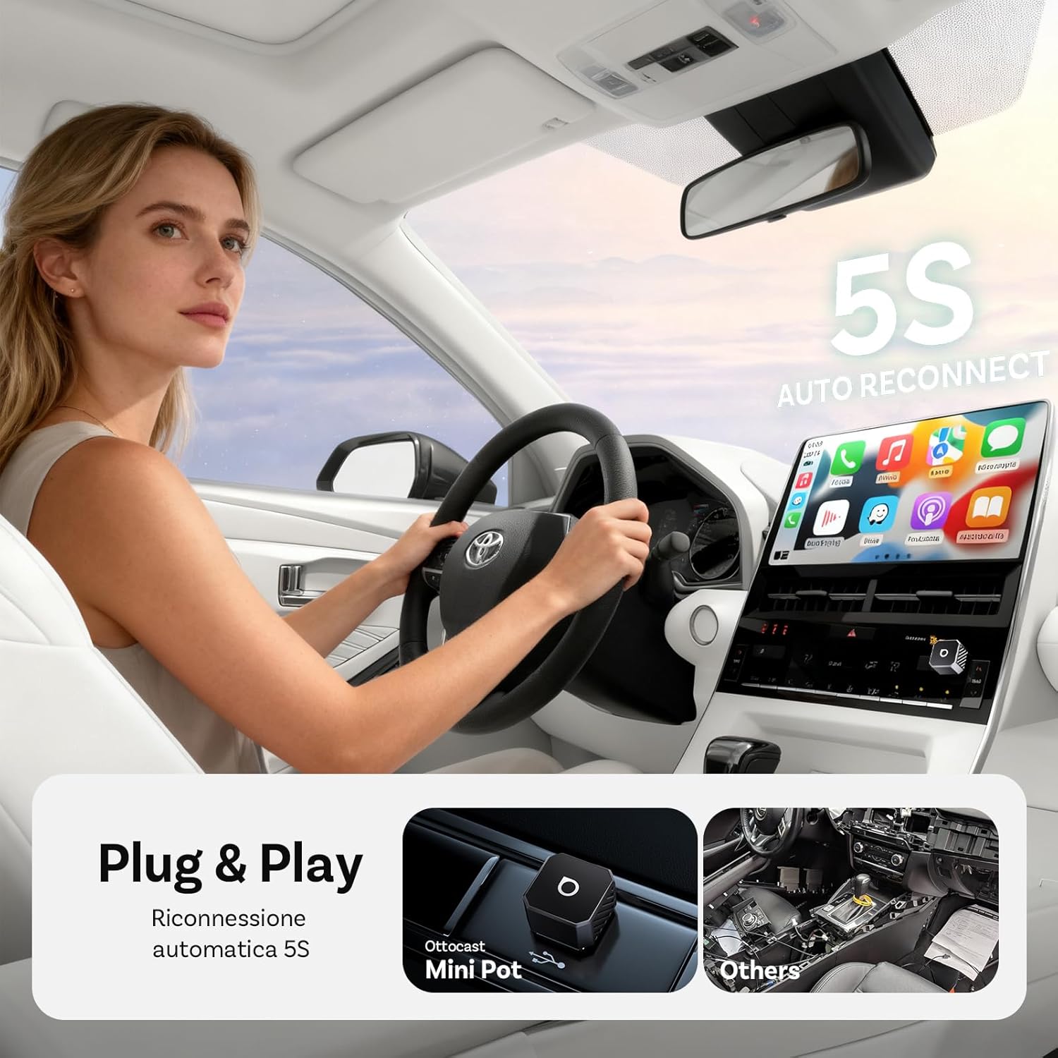 Ottocast Mini Pot 2025 - Adattatore Wireless CarPlay/Android Auto - immagine 6