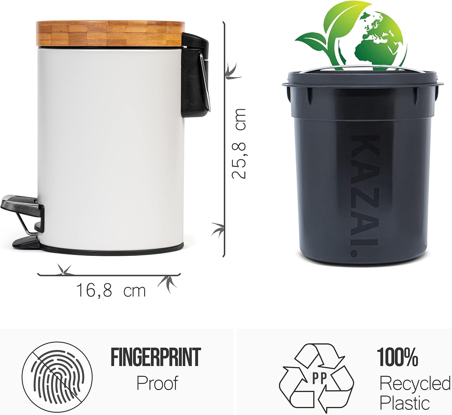 Kazai.® Cestino da Bagno di Design 3 Litri, Bianco - immagine 5