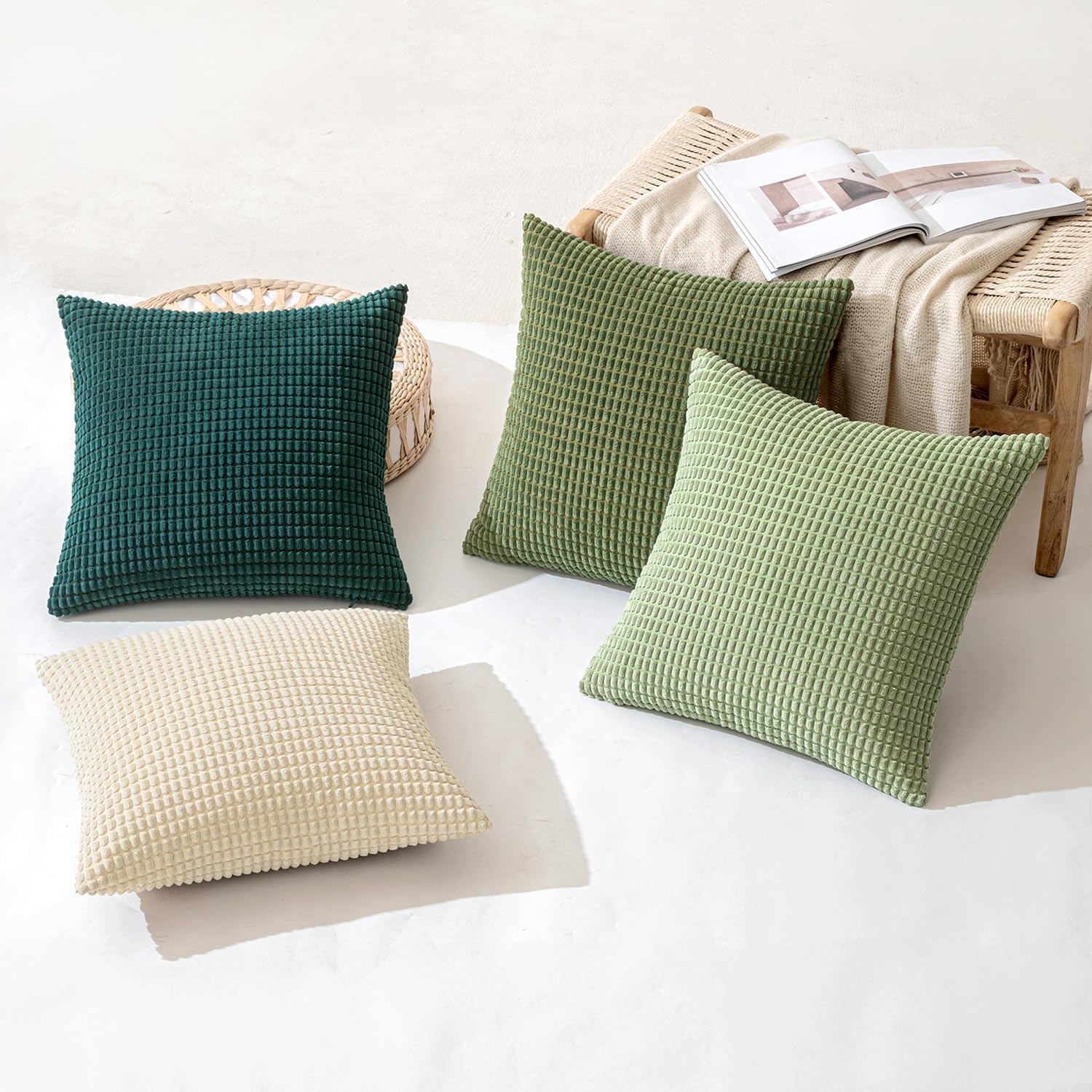 MIULEE Federe Cuscini Decorativi 4 Pz 50x50 cm, Verde Chiaro - immagine 4