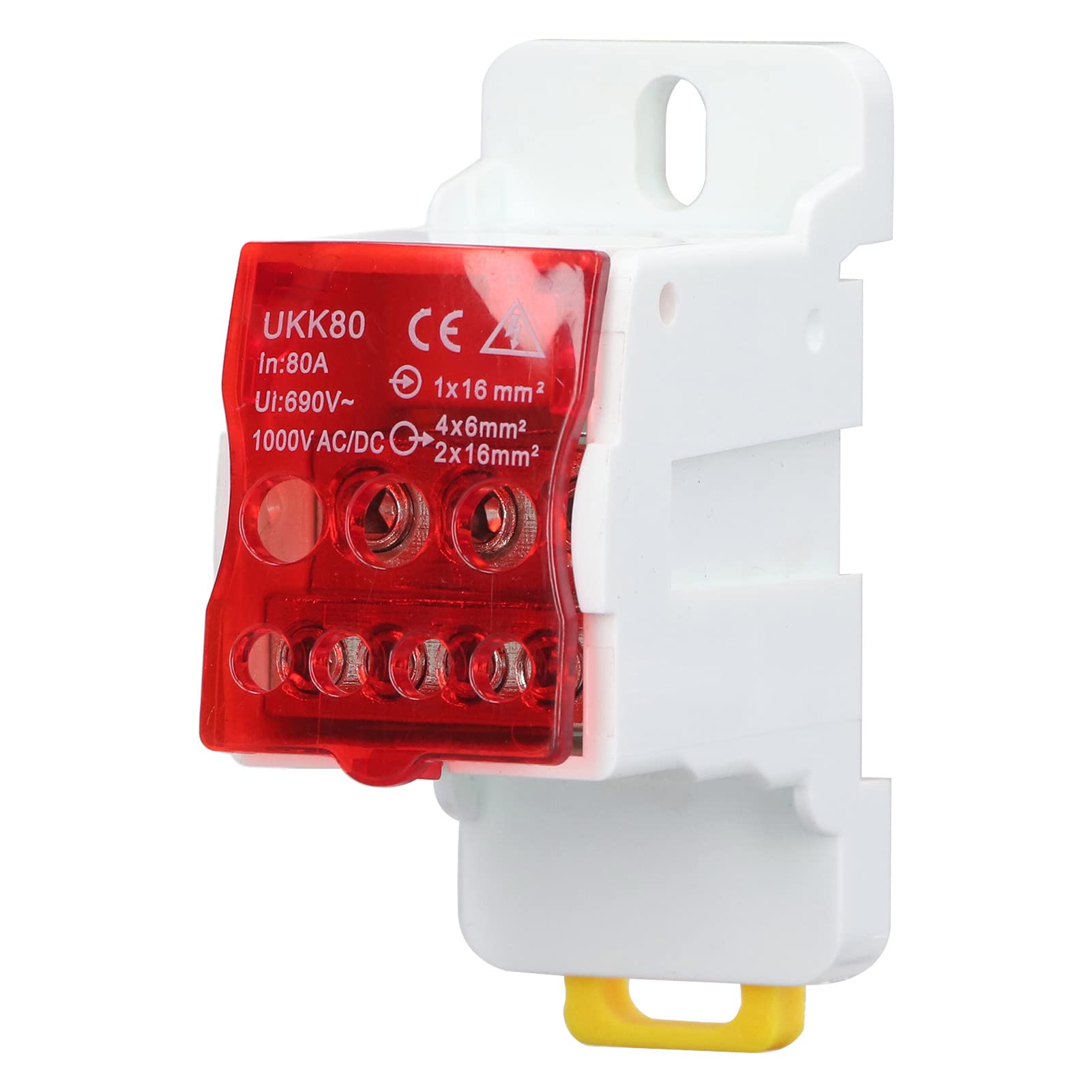Morsettiera Distribuzione 80A, UKK-80A 690V Scatola di Distribuzione Morsettiera su Guida DIN Scatola di Giunzione di Alimentazione Universale, Dispositivo di Protezione del Microcomputer (Rosso)