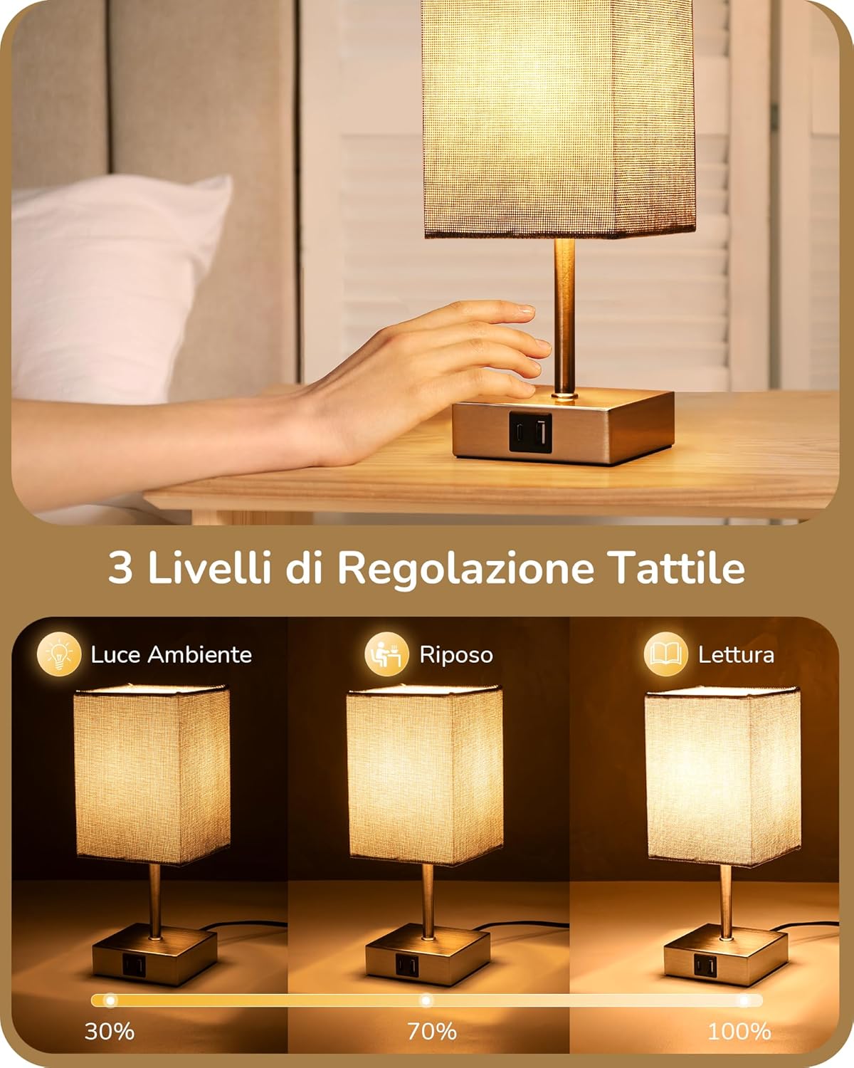 Edishine Lampade da Comodino Touch (Set 2), Grigio - immagine 2