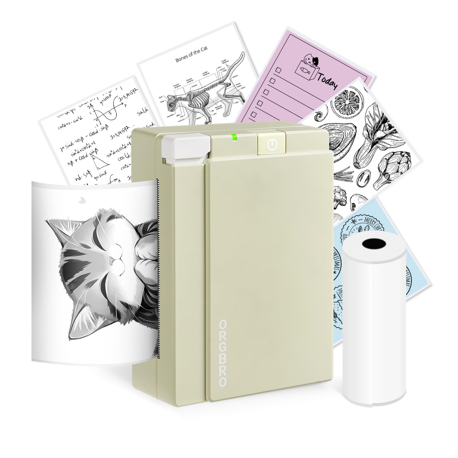 Orgbro X3 Mini Stampante Termica Bluetooth 300DPI, Verde Oliva