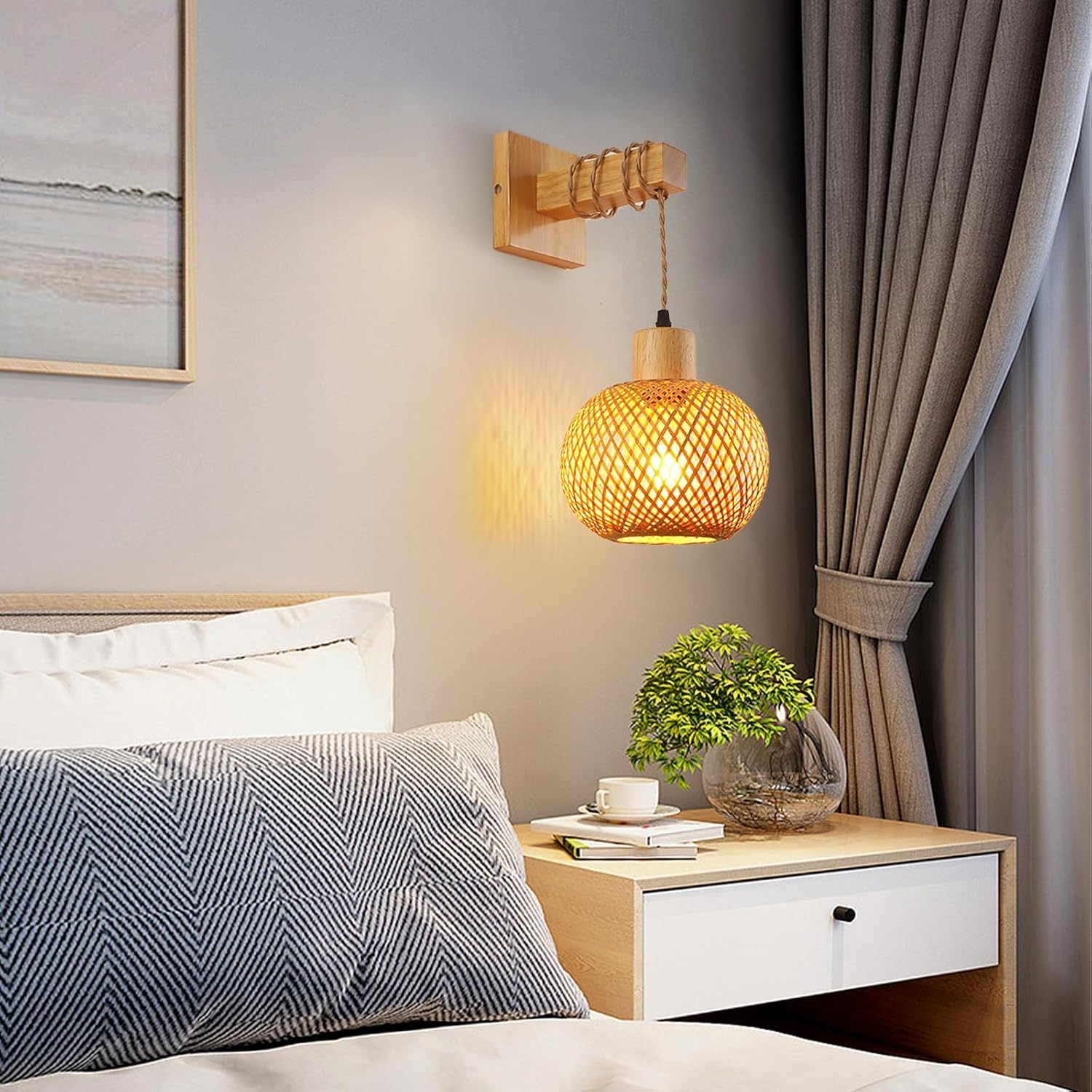 Schindora Applique da Parete Interno in Rattan E27 - immagine 4