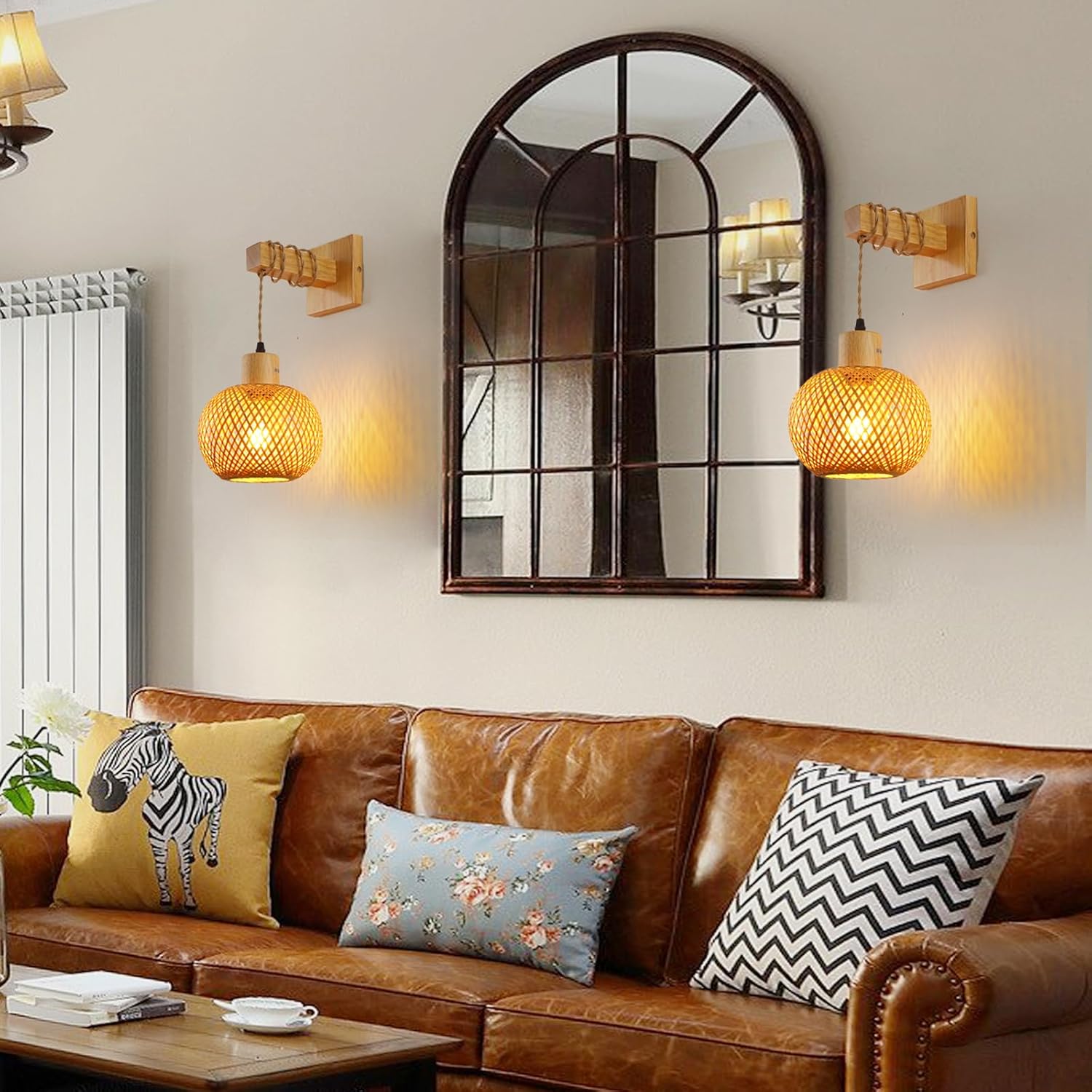 Schindora Applique da Parete Interno in Rattan E27 - immagine 5