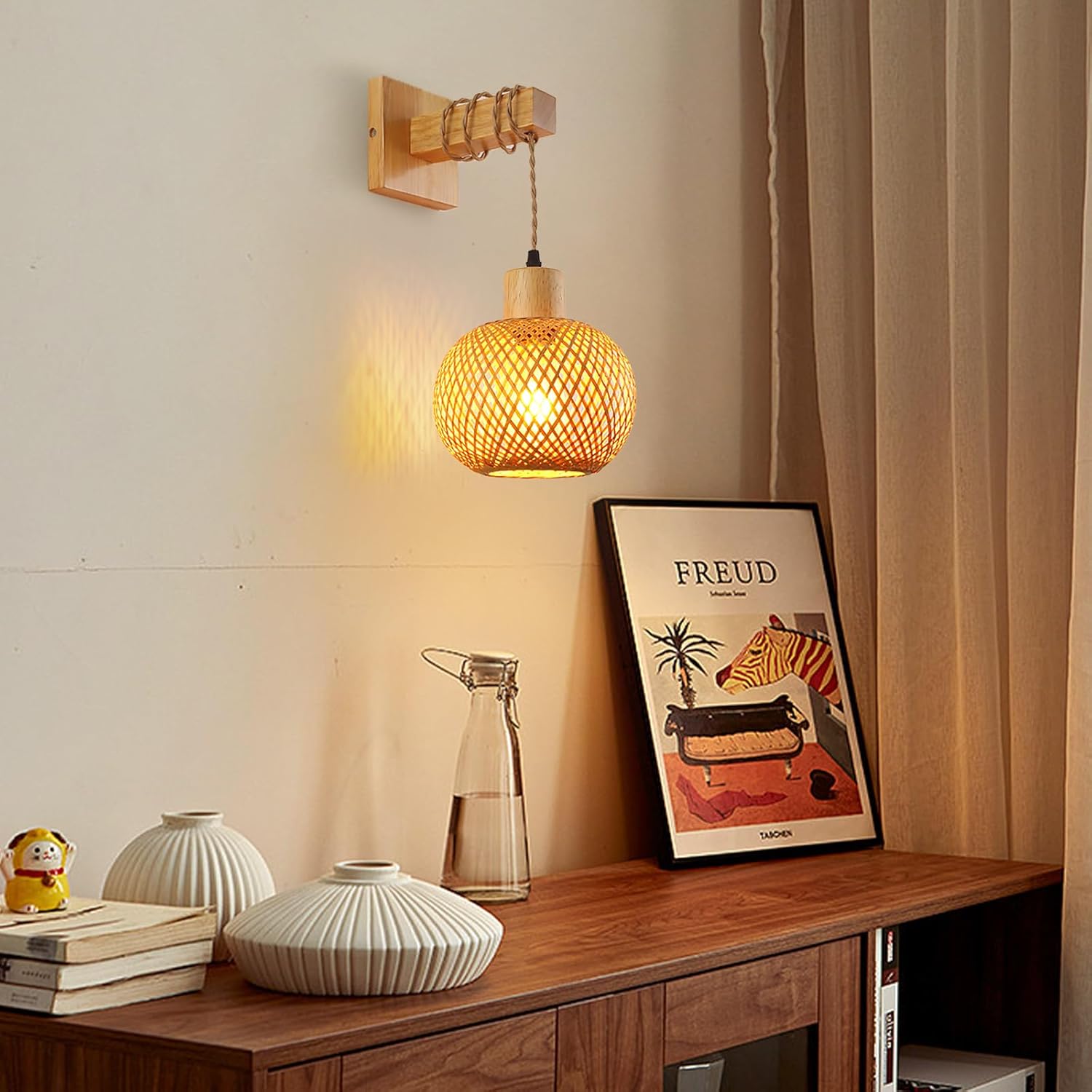 Schindora Applique da Parete Interno in Rattan E27 - immagine 7