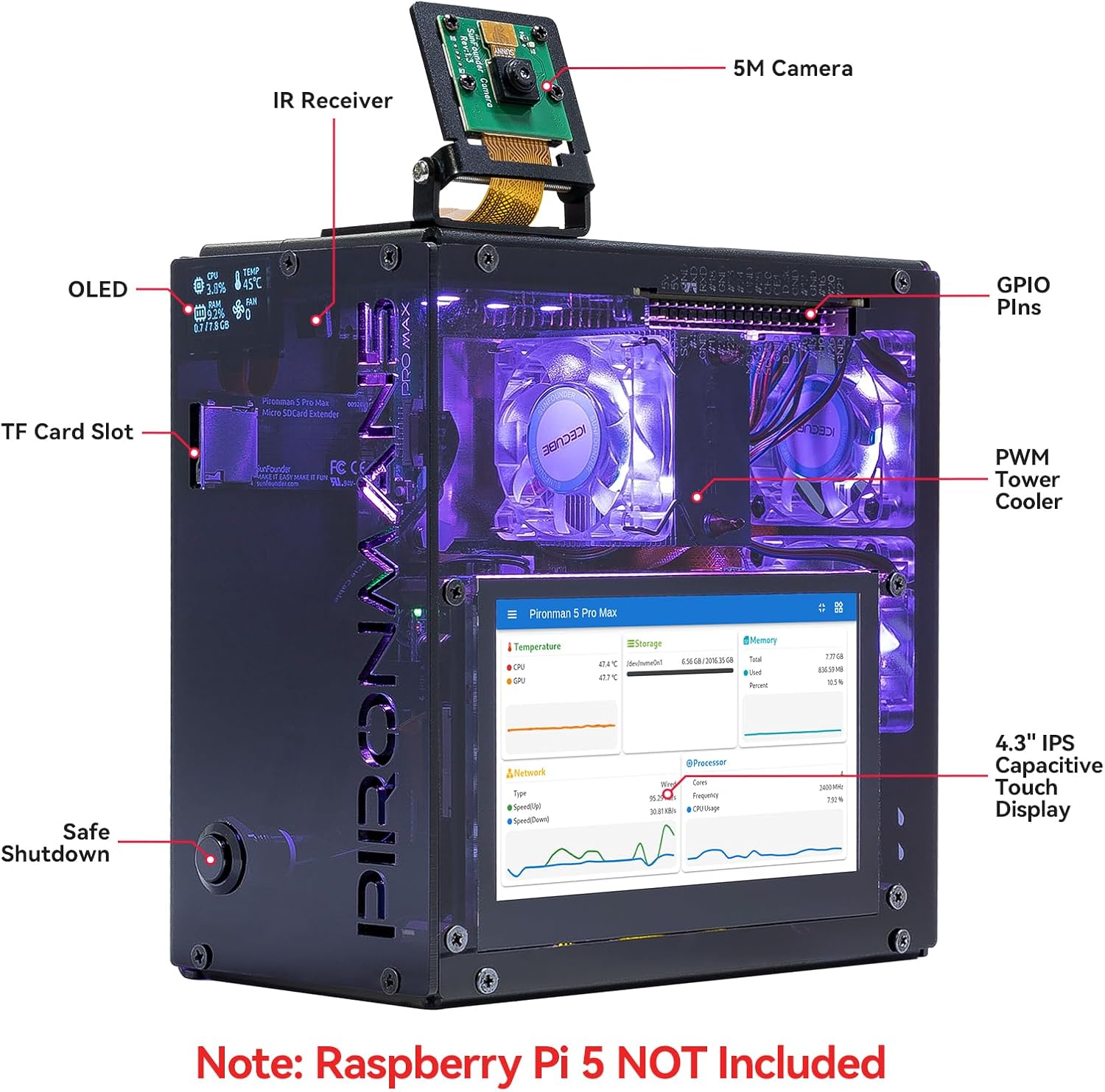 Pironman 5 Pro Max Mini PC Case per Raspberry Pi 5 - immagine 2