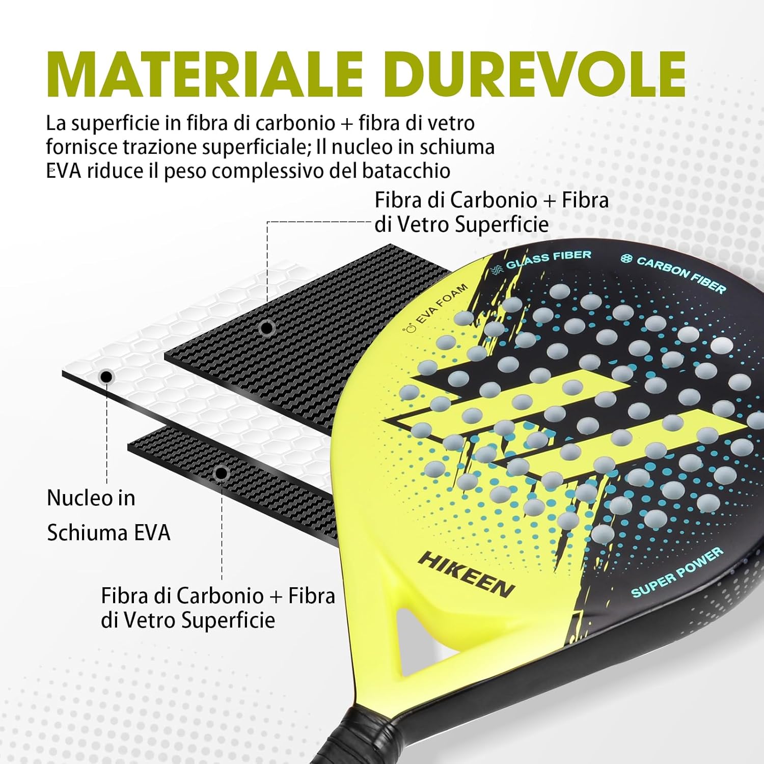 Boosteady Racchetta Padel Fibra di Vetro e Carbonio - immagine 3