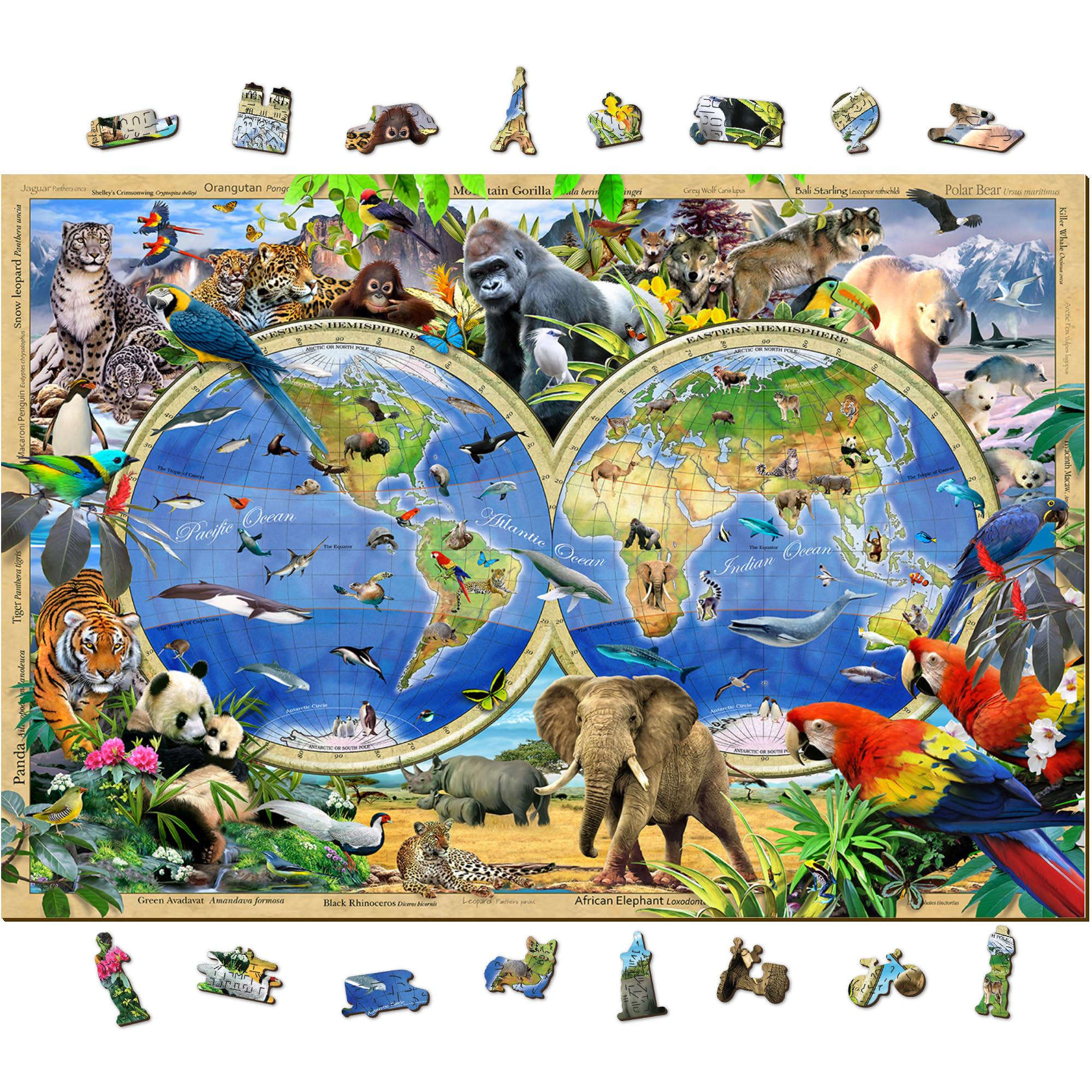 WOODEN.CITY Puzzle da 1000 Pezzi in Legno - Animal Kingdom Map