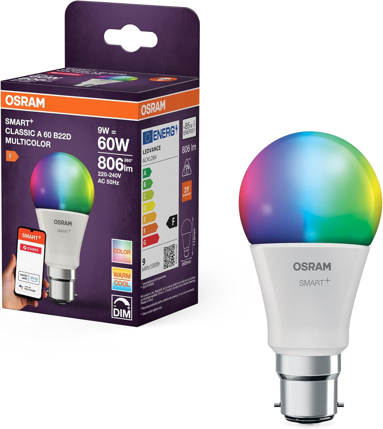 Osram Lampada LED SMART A60 B22D 9W RGBW 4-Pack