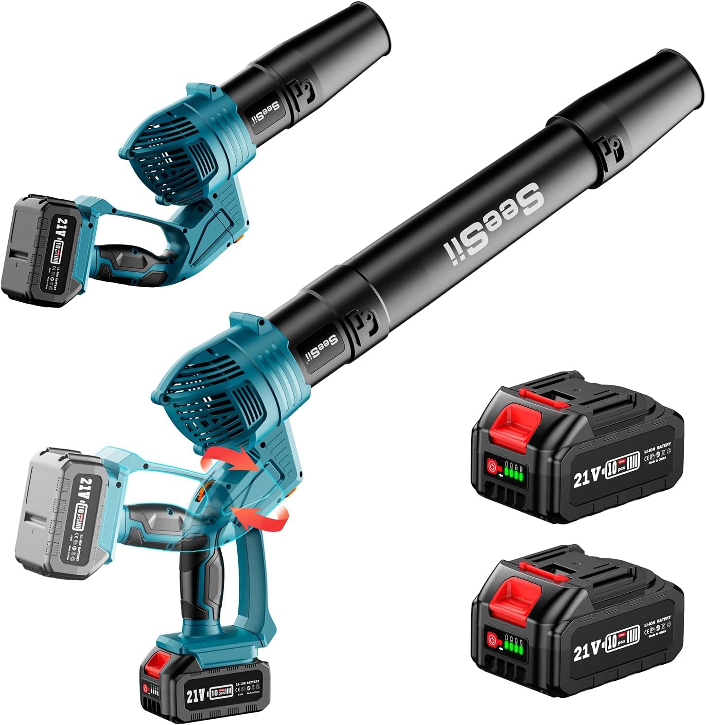 Seesii Soffiatore Elettrico Senza Filo con 2 Batterie 4.0Ah