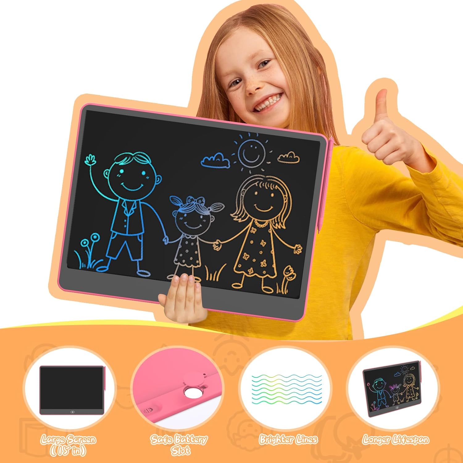 Lavagna LCD Giocattolo per Bambini 16 Pollici, Rosa - immagine 3