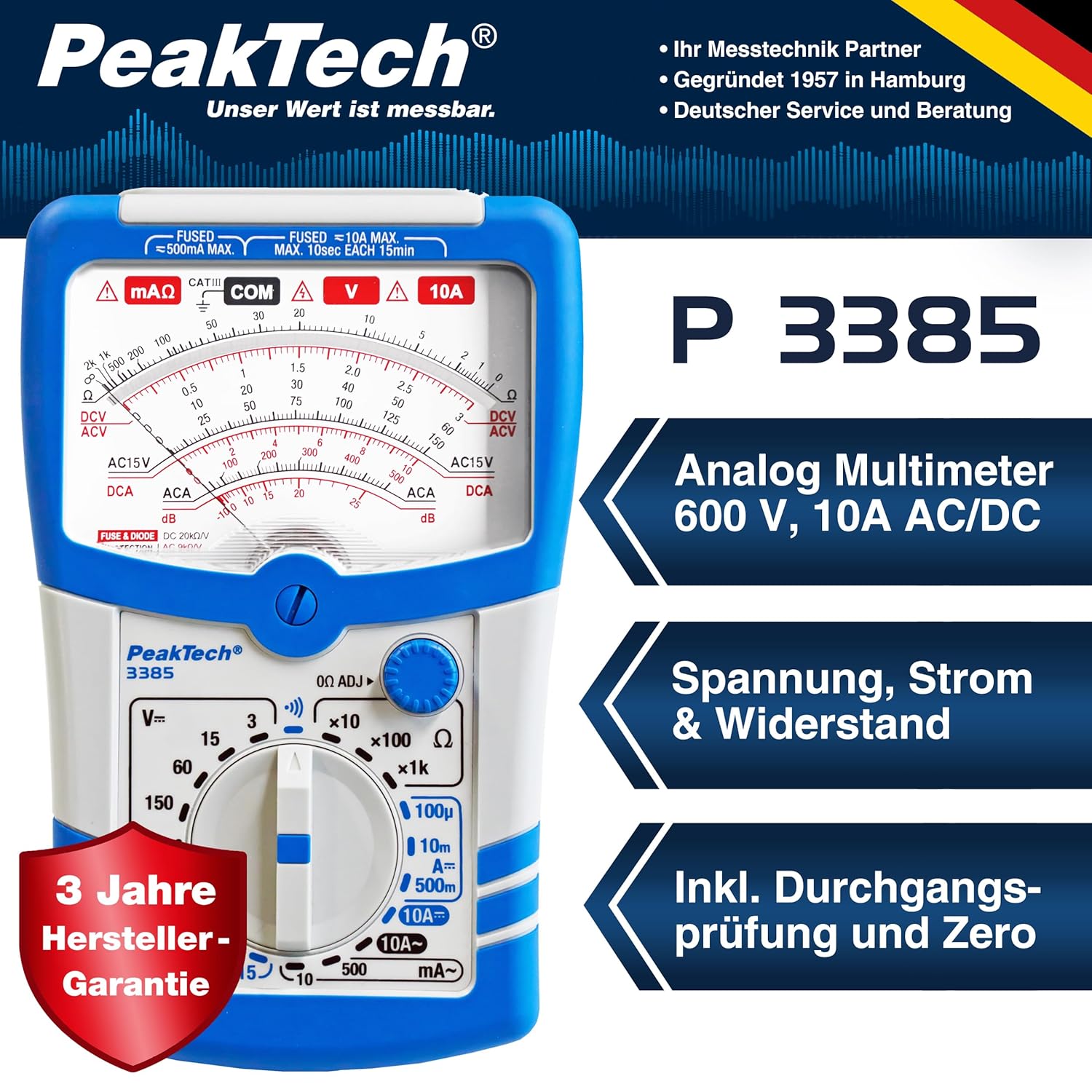Peaktech 3385 - Multimetro Analogico 600V 10A - immagine 2