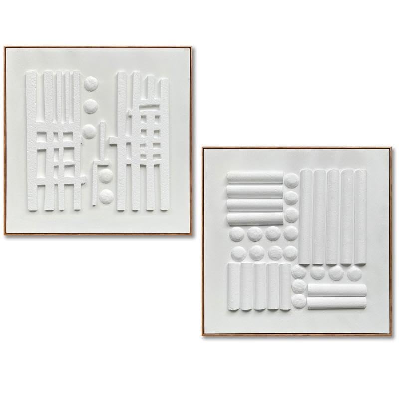 DRW Quadro tela astratta con cornice in legno naturale e bianco 82 x 82 x 4,5 cm