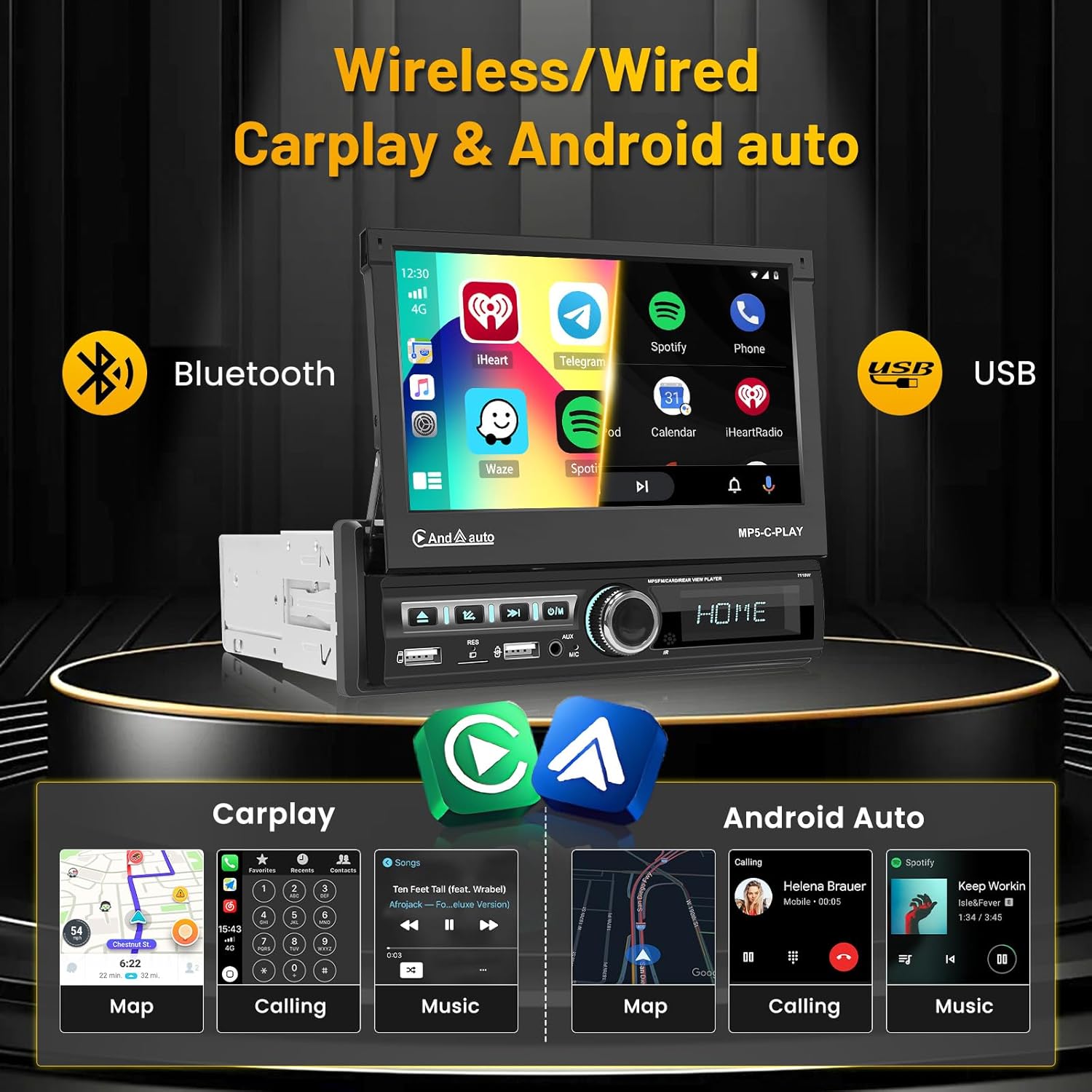 Hikity 1 Din Autoradio Wireless Carplay Android Auto - immagine 3
