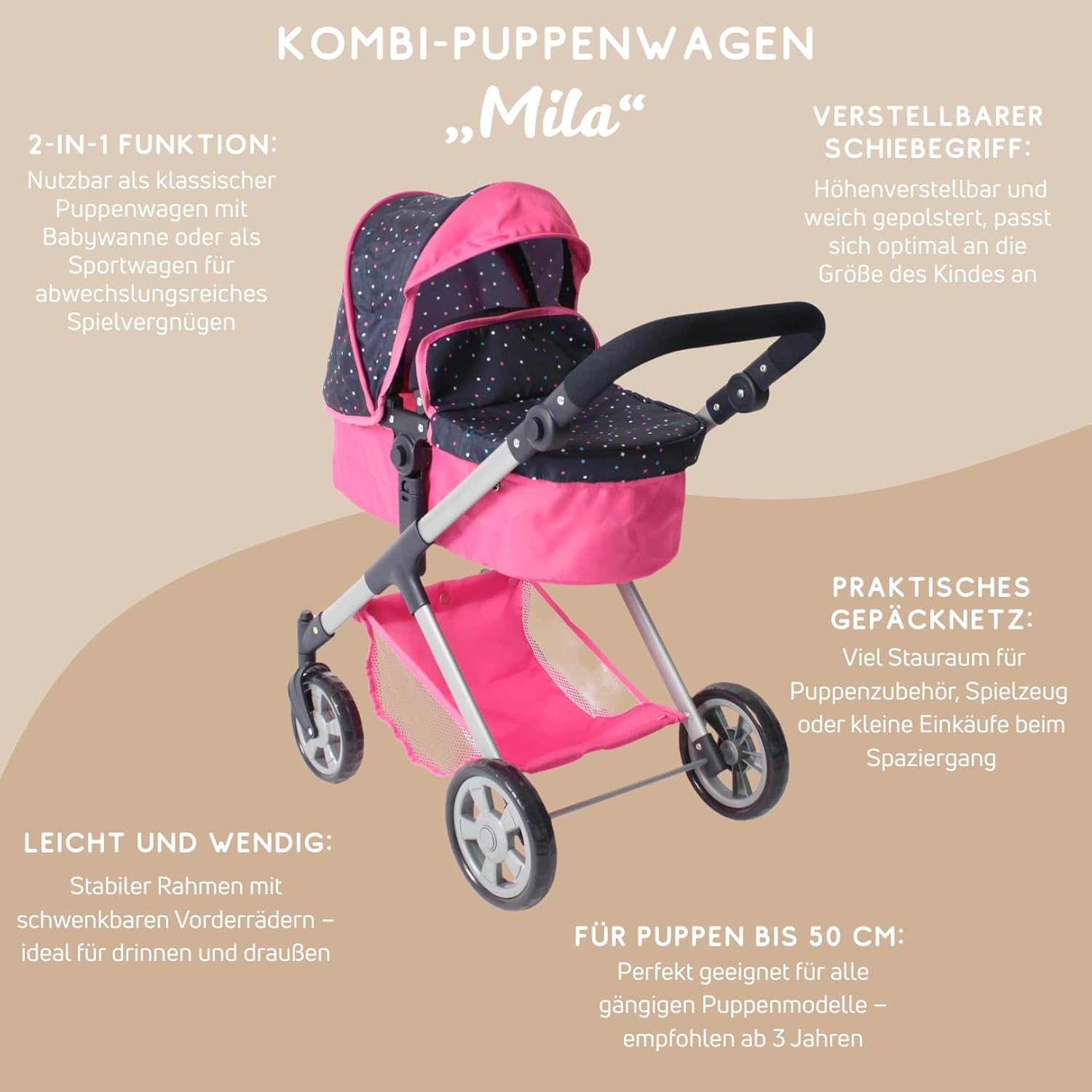 Bayer Chic 2000 Carrozzina 2 in 1 Mila - Coriandoli Rosa - immagine 2