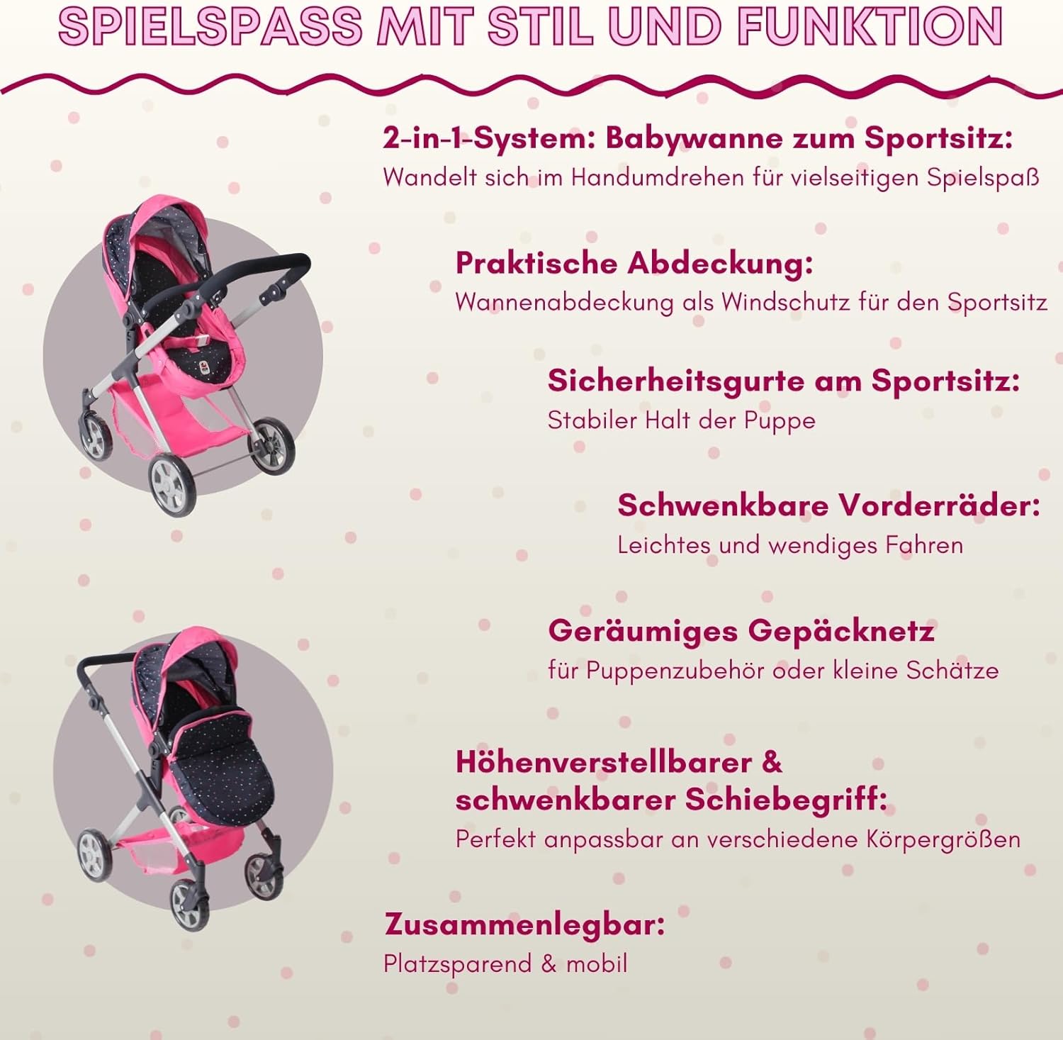 Bayer Chic 2000 Carrozzina 2 in 1 Mila - Coriandoli Rosa - immagine 3