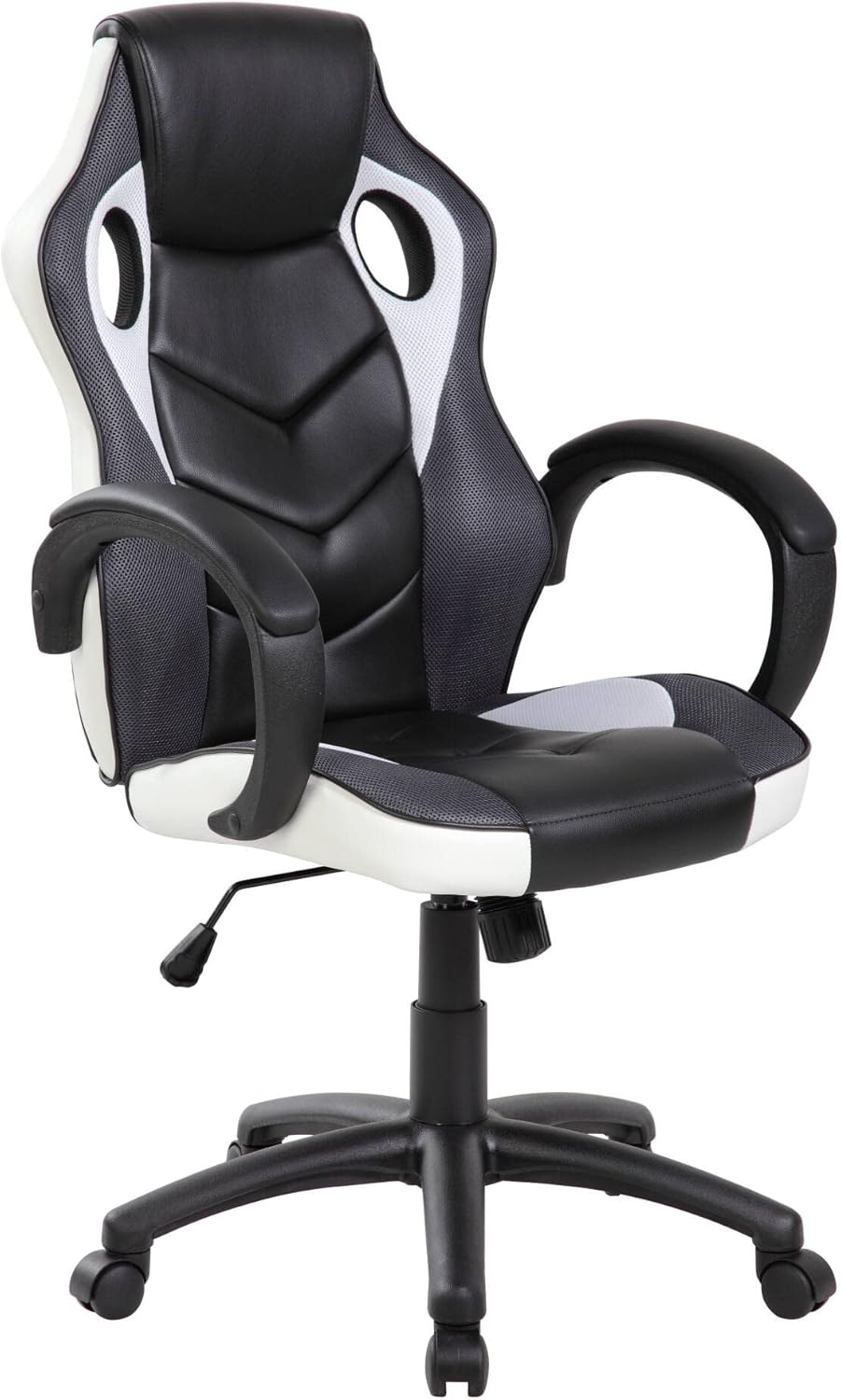Dmora - Sedia da gaming Caloundra, Poltrona da gaming adulto, Sedia da scrivania, Cm 66x61h104/114, Nero e Bianco