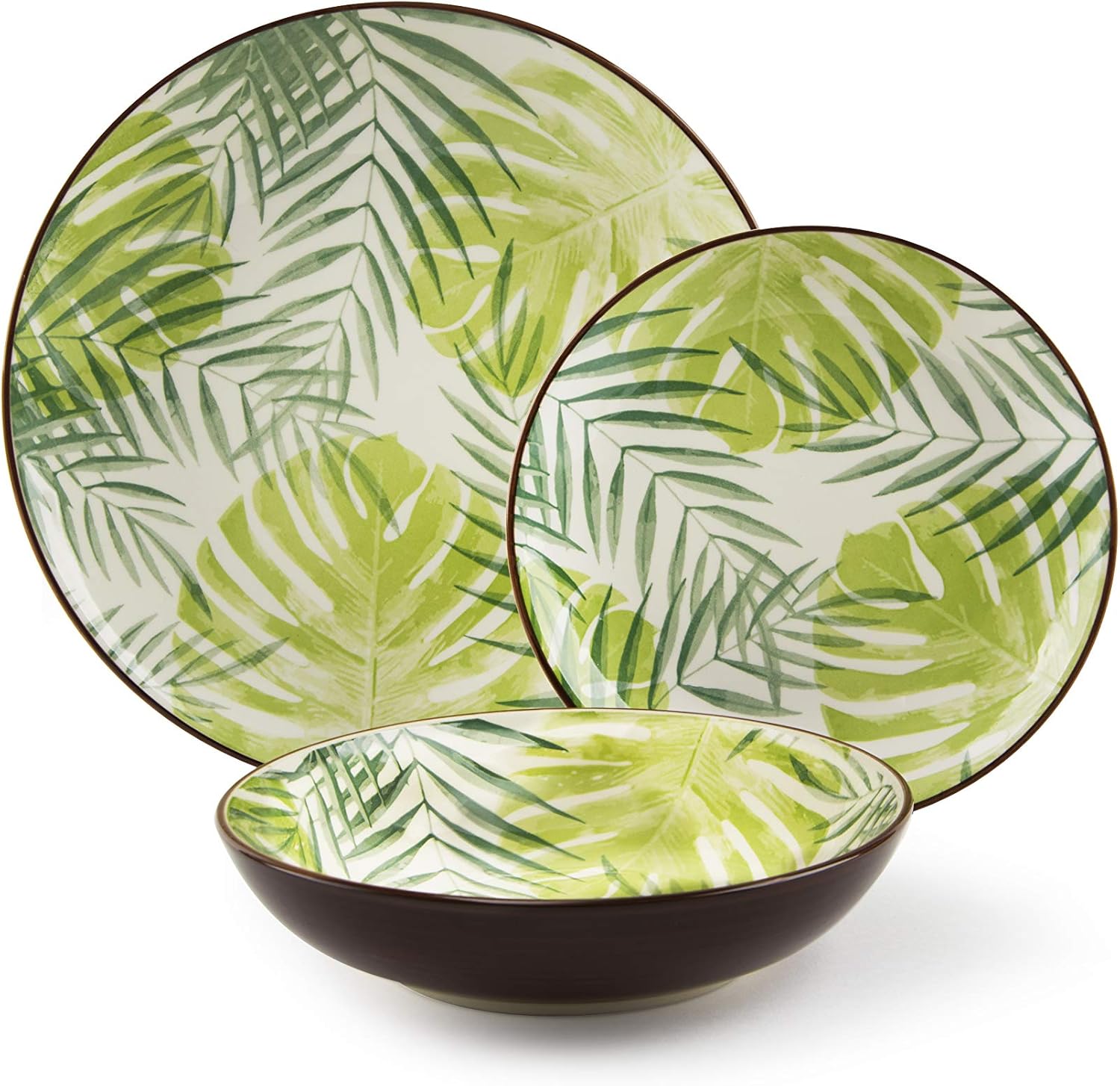 Excelsa Panama Servizio Piatti 18 Pezzi, Stoneware, Decoro Foliage