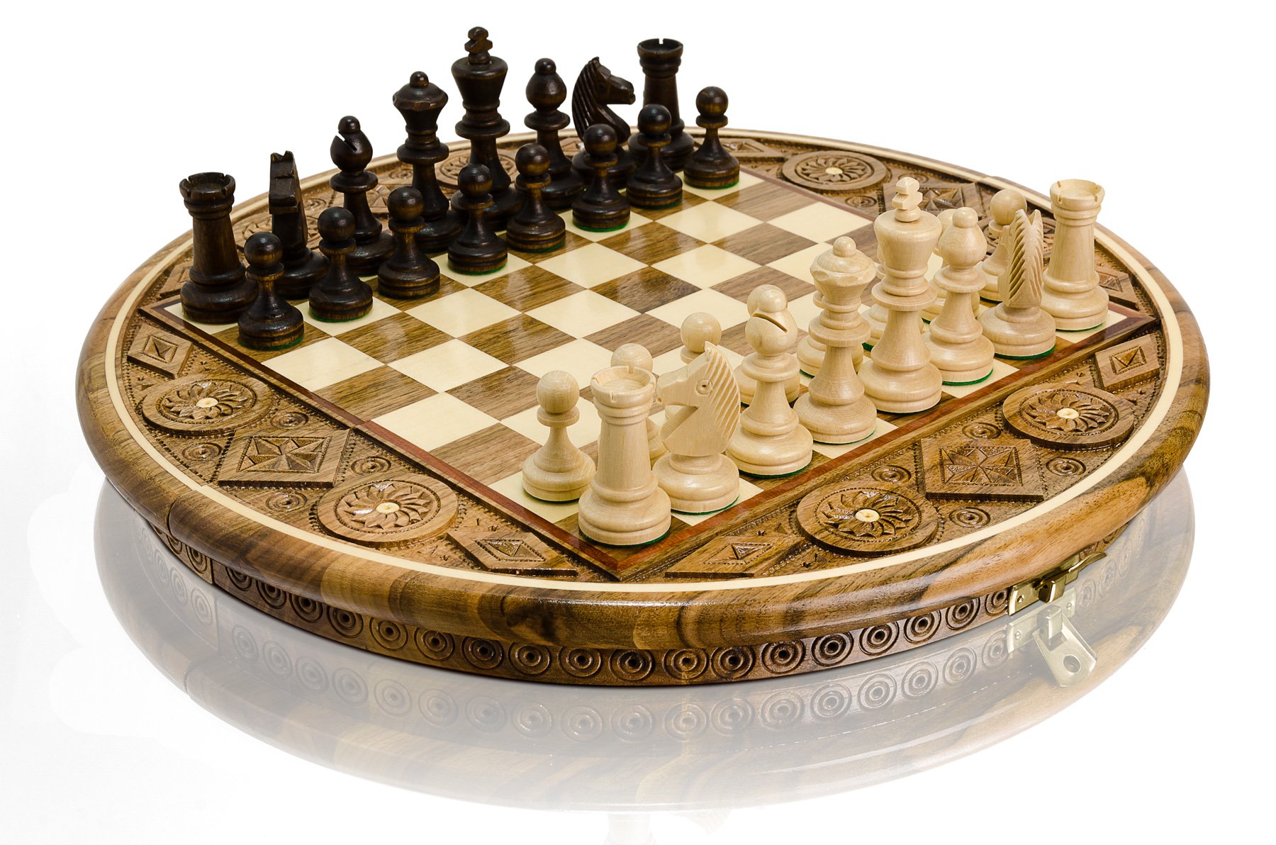 Beautiful RUBY Decorative, Sculpted and Hand Crafted Wooden Chess Set by Master Of Chess