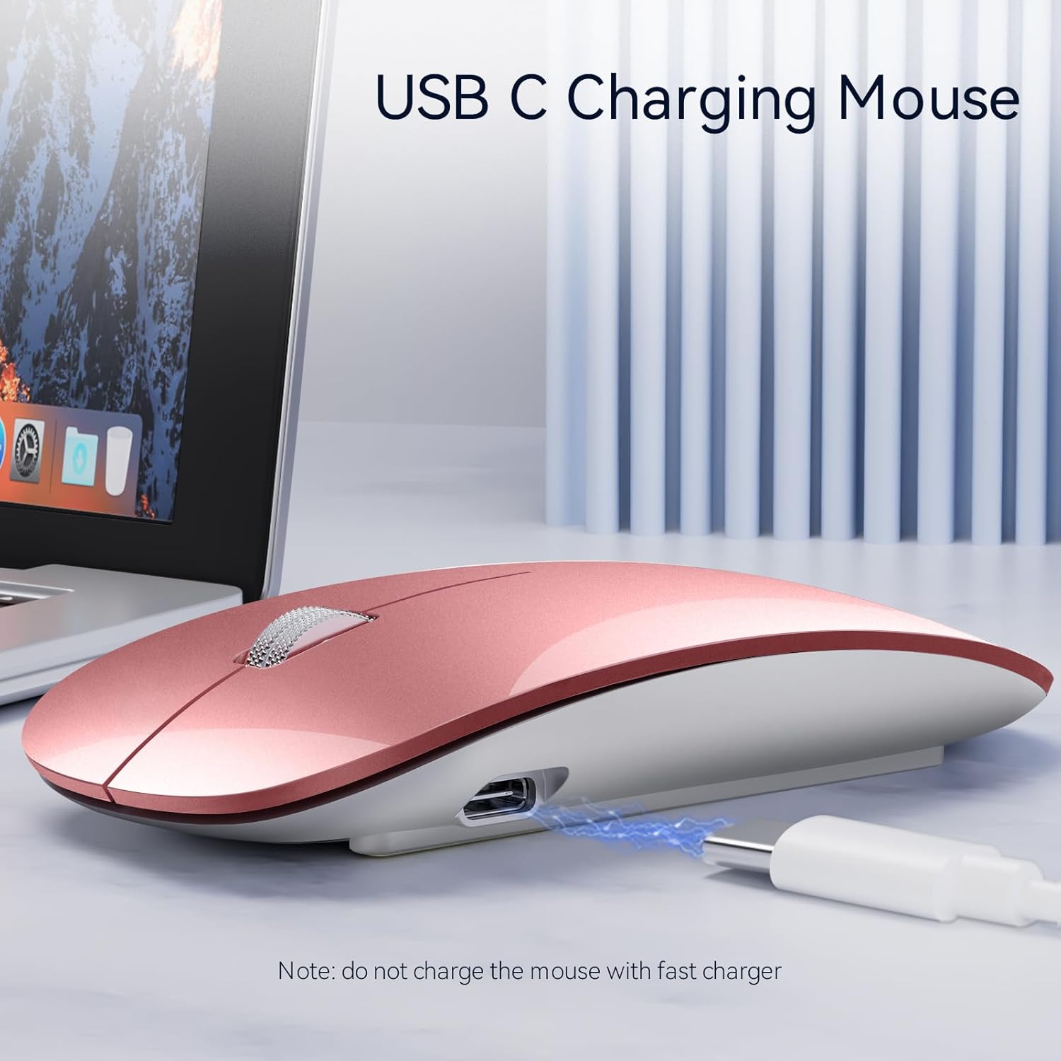 Uiosmuph G11 Mouse Wireless Ricaricabile, Oro Rosa - immagine 4
