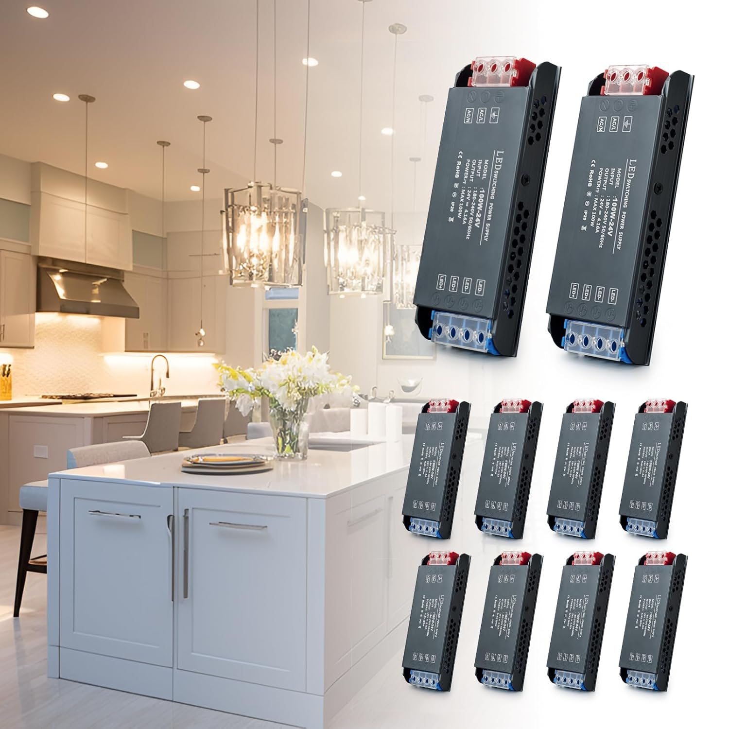 Brimeti Trasformatore LED 24V 100W Slim (10 Pezzi) - immagine 1